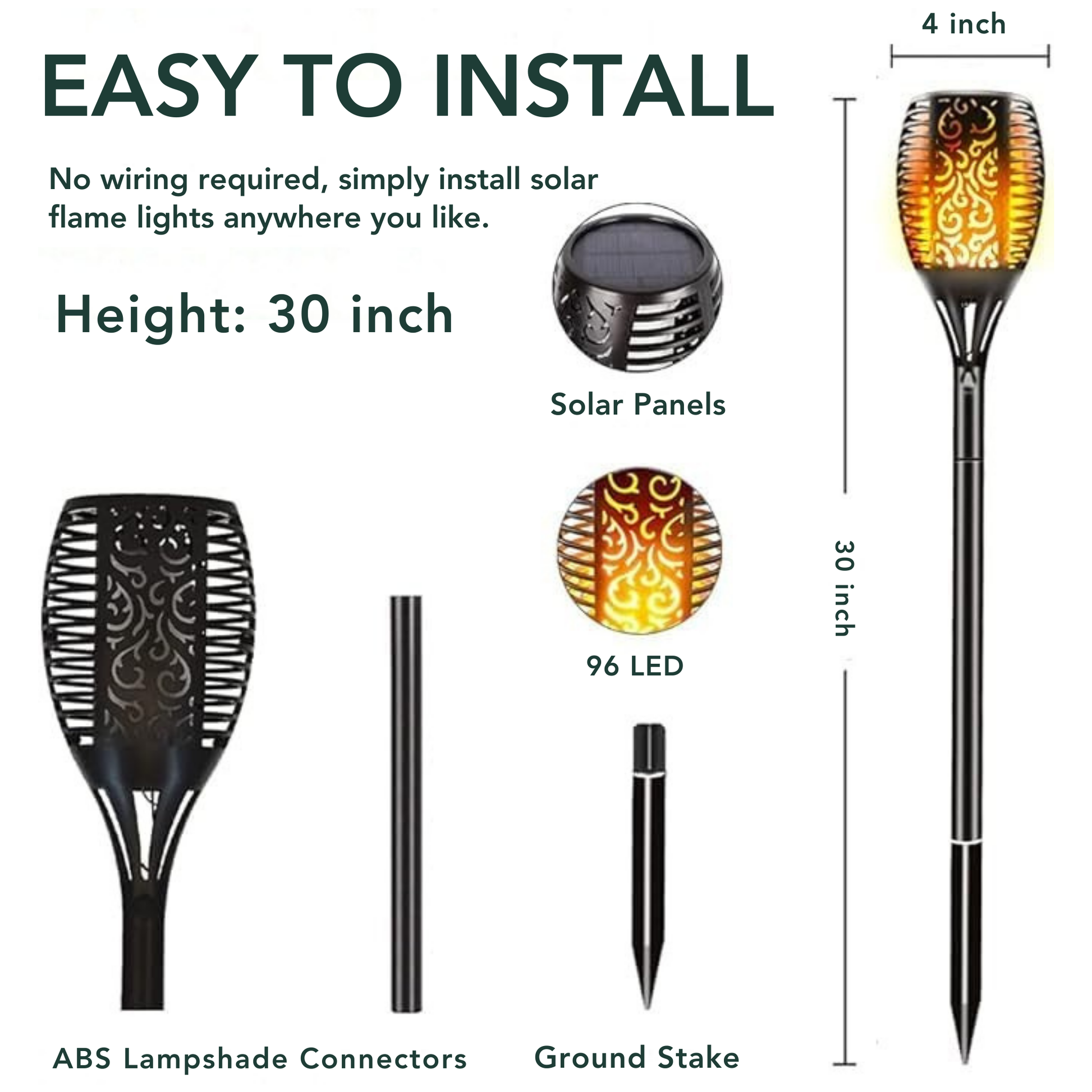 UBliss Solar Flame Lights – 96 LEDs per Light, Real Flickering Flame Effect, Solar Powered & Rechargeable, IP65 Waterproof Outdoor Garden Pathway Lights