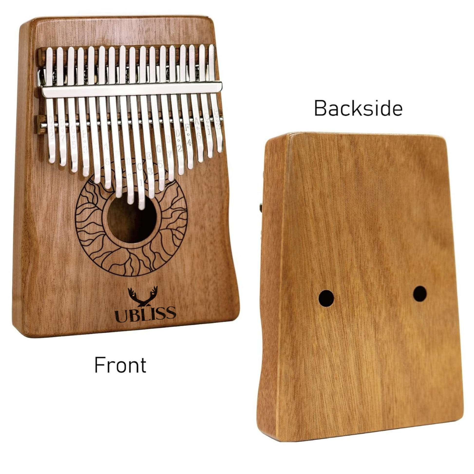UBliss Kalimba 17 Key Mahogany Wood Thumb Piano | Soft Melodic Tone | Carry Bag & Learning Guide | Portable Musical Instrument for Relaxation, Meditation & Beginners.
