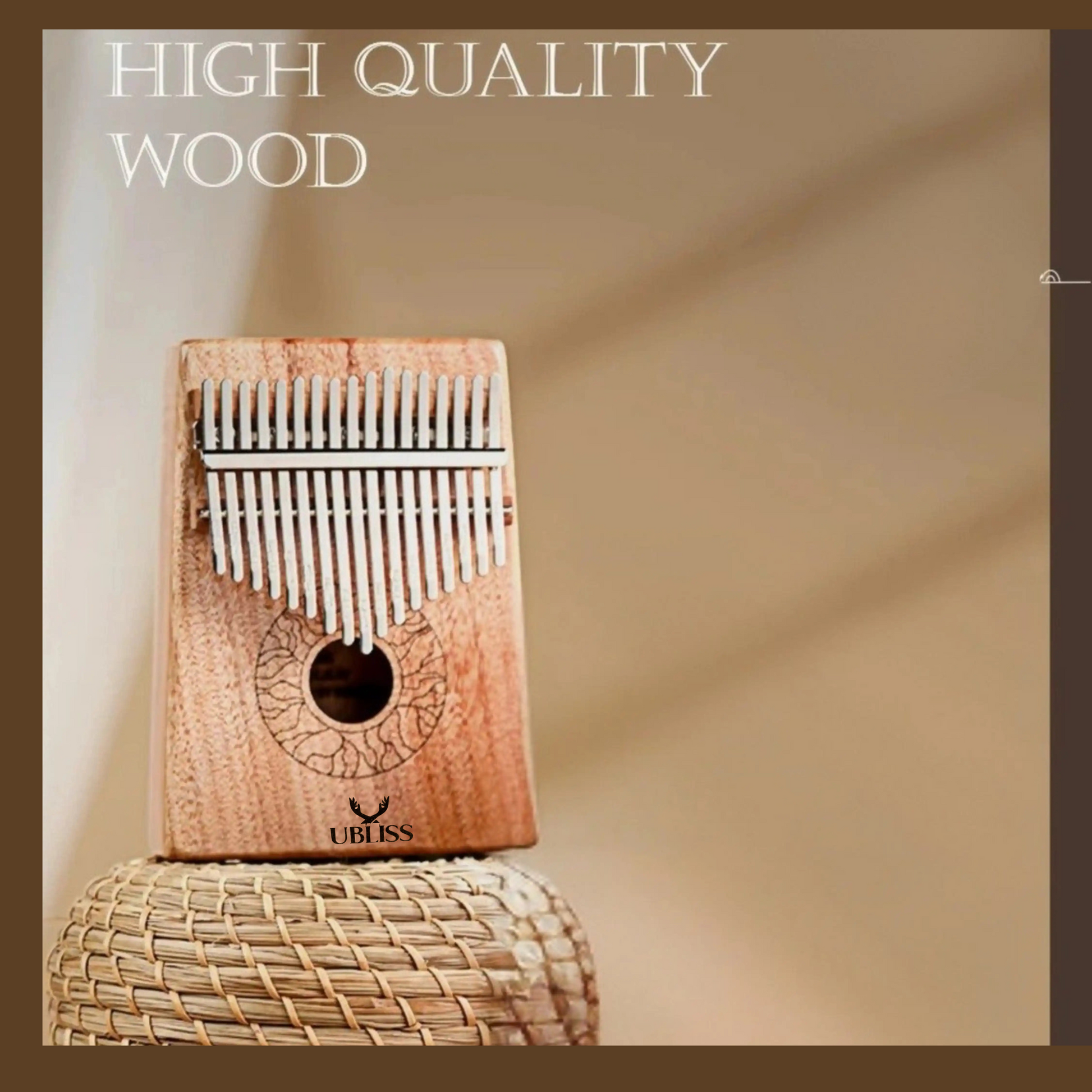 UBliss Kalimba 17 Key Mahogany Wood Thumb Piano | Soft Melodic Tone | Carry Bag & Learning Guide | Portable Musical Instrument for Relaxation, Meditation & Beginners.