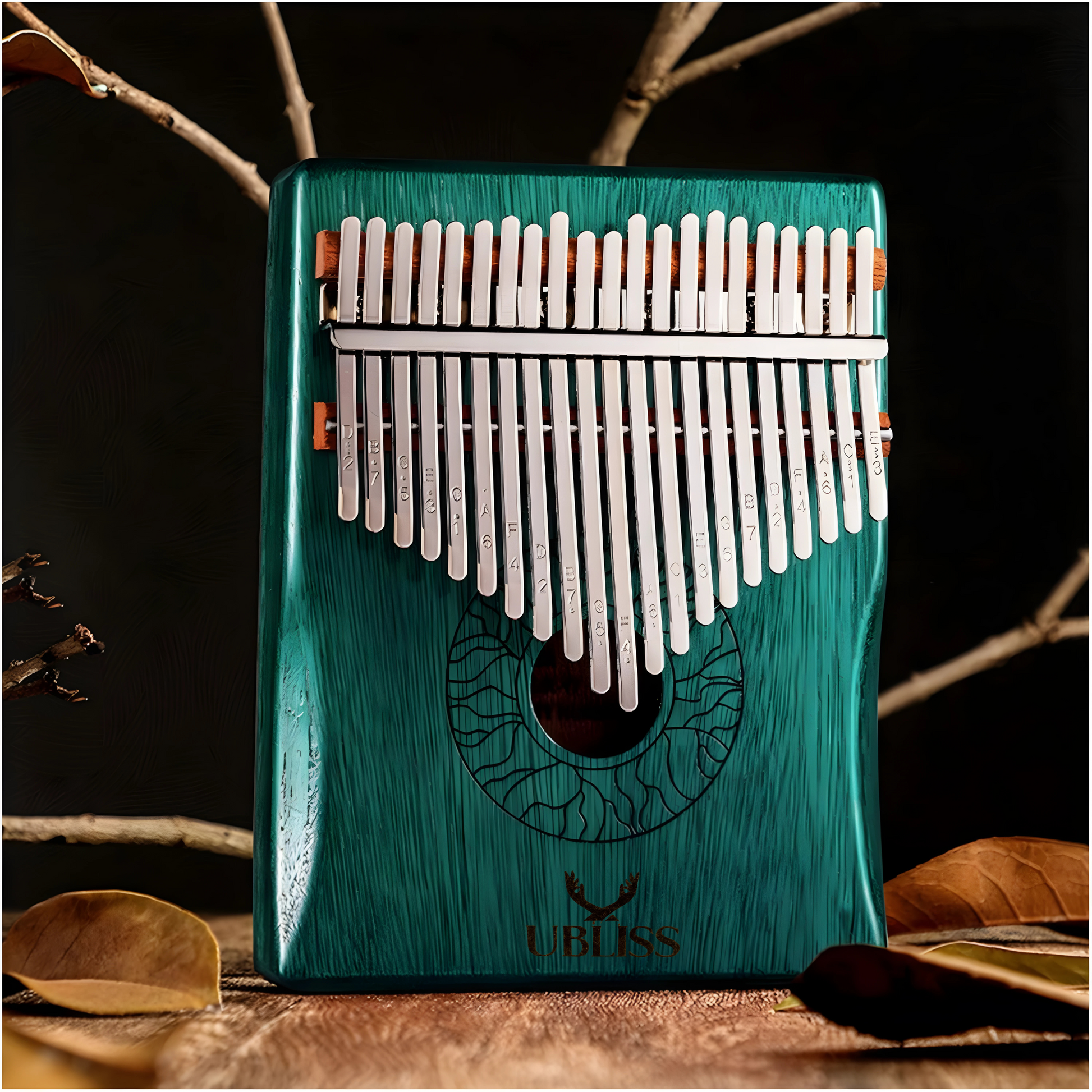 UBliss Kalimba 21 Key Mahogany Wood Thumb Piano | Blue Paint Color | Soft Melodic Tone | Carry Bag & Learning Guide | Portable Musical Instrument for Relaxation, Meditation & Beginners.
