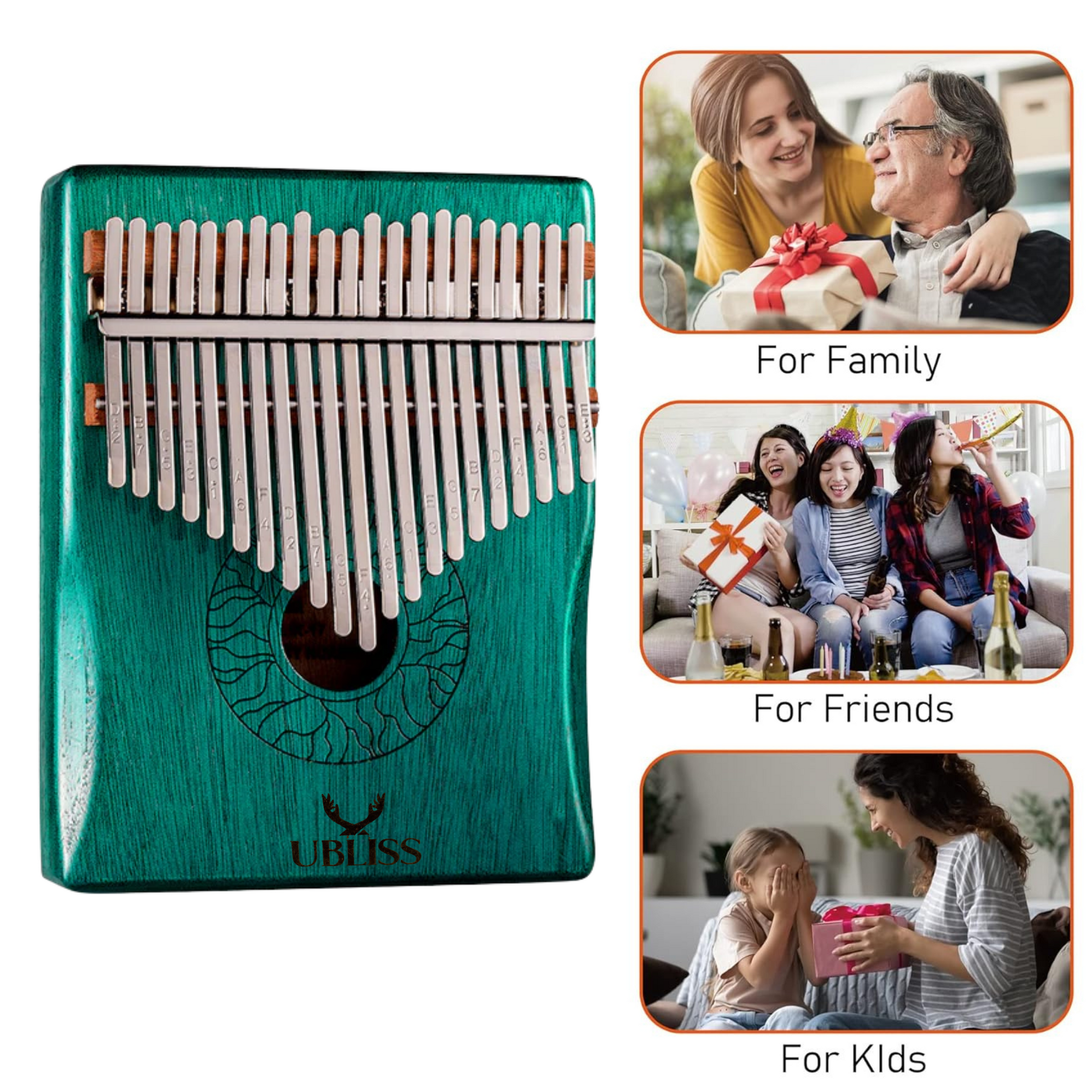 UBliss Kalimba 21 Key Mahogany Wood Thumb Piano | Blue Paint Color | Soft Melodic Tone | Carry Bag & Learning Guide | Portable Musical Instrument for Relaxation, Meditation & Beginners.