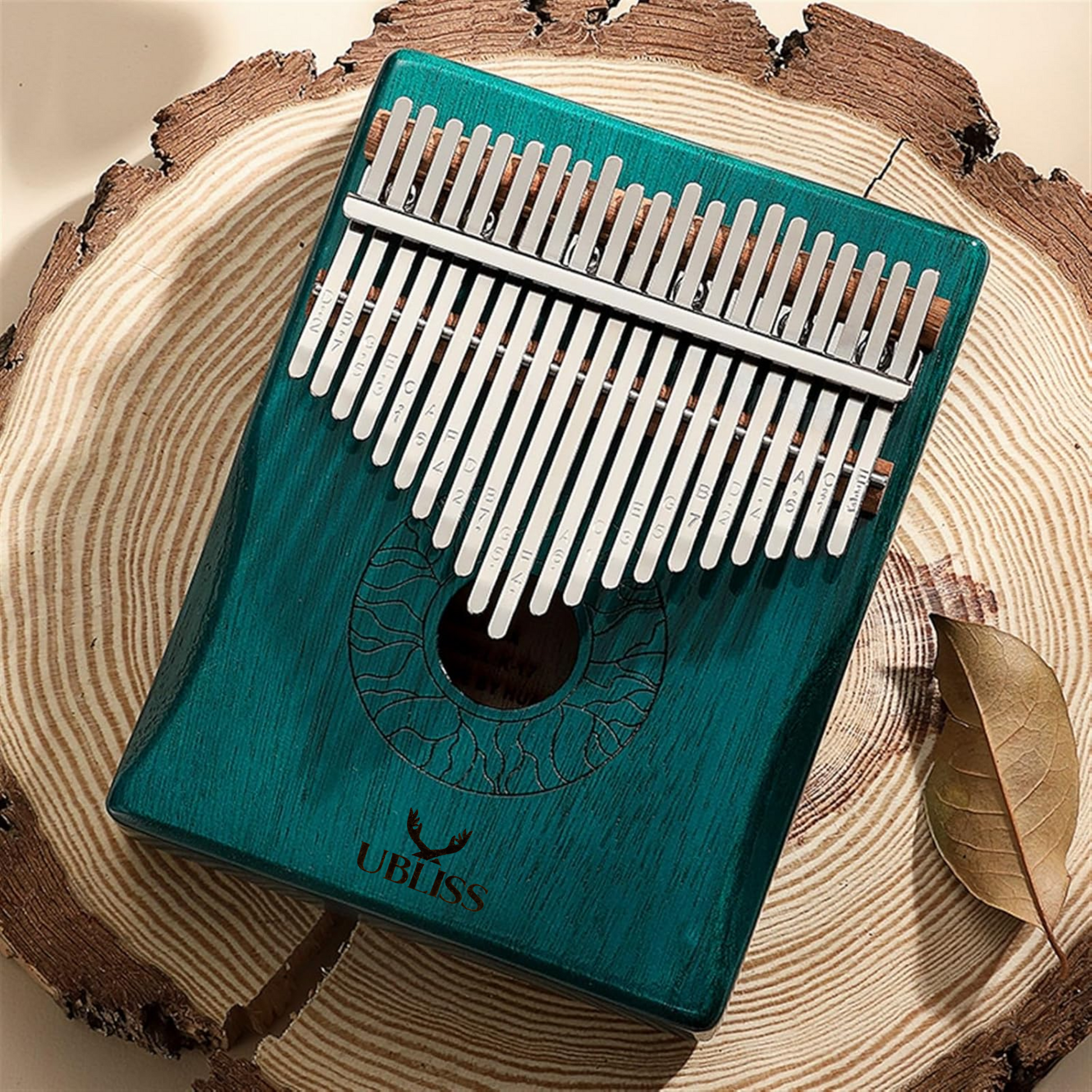 UBliss Kalimba 21 Key Mahogany Wood Thumb Piano | Blue Paint Color | Soft Melodic Tone | Carry Bag & Learning Guide | Portable Musical Instrument for Relaxation, Meditation & Beginners.
