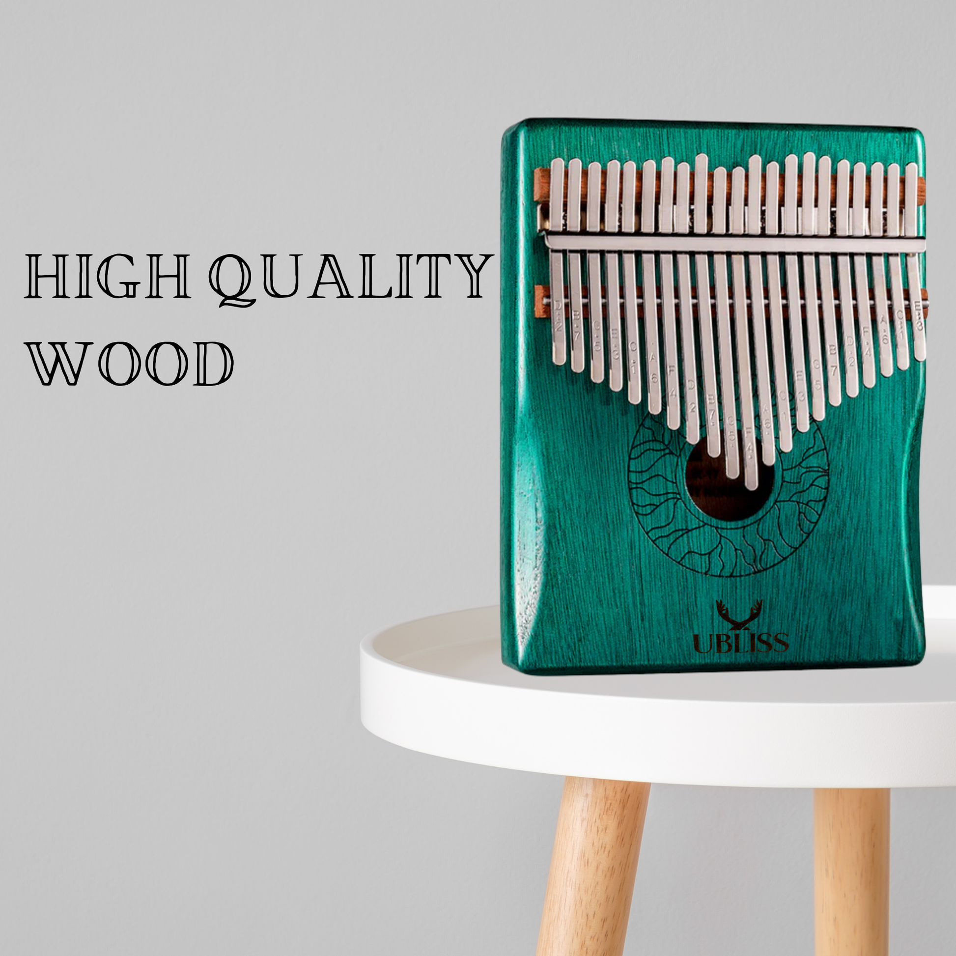 UBliss Kalimba 21 Key Mahogany Wood Thumb Piano | Blue Paint Color | Soft Melodic Tone | Carry Bag & Learning Guide | Portable Musical Instrument for Relaxation, Meditation & Beginners.