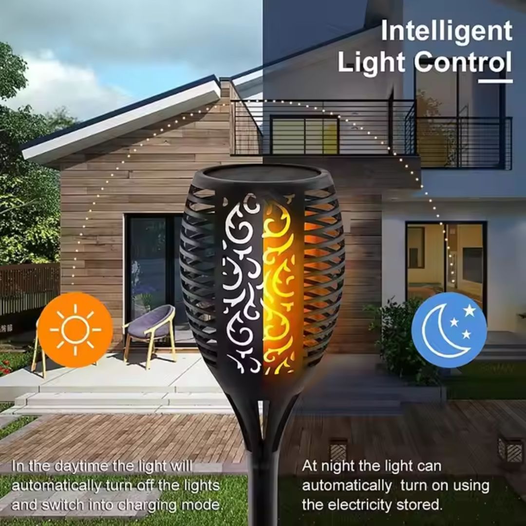UBliss Solar Flame Lights for Outdoor – 33 LEDs Flickering Flame Effect, Solar Powered, Rechargeable, IP65 Waterproof Garden & Pathway Lighting