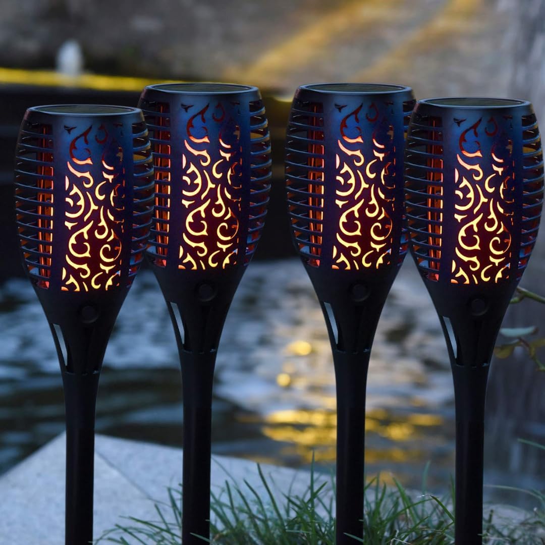 UBliss Solar Flame Lights for Outdoor – 33 LEDs Flickering Flame Effect, Solar Powered, Rechargeable, IP65 Waterproof Garden & Pathway Lighting