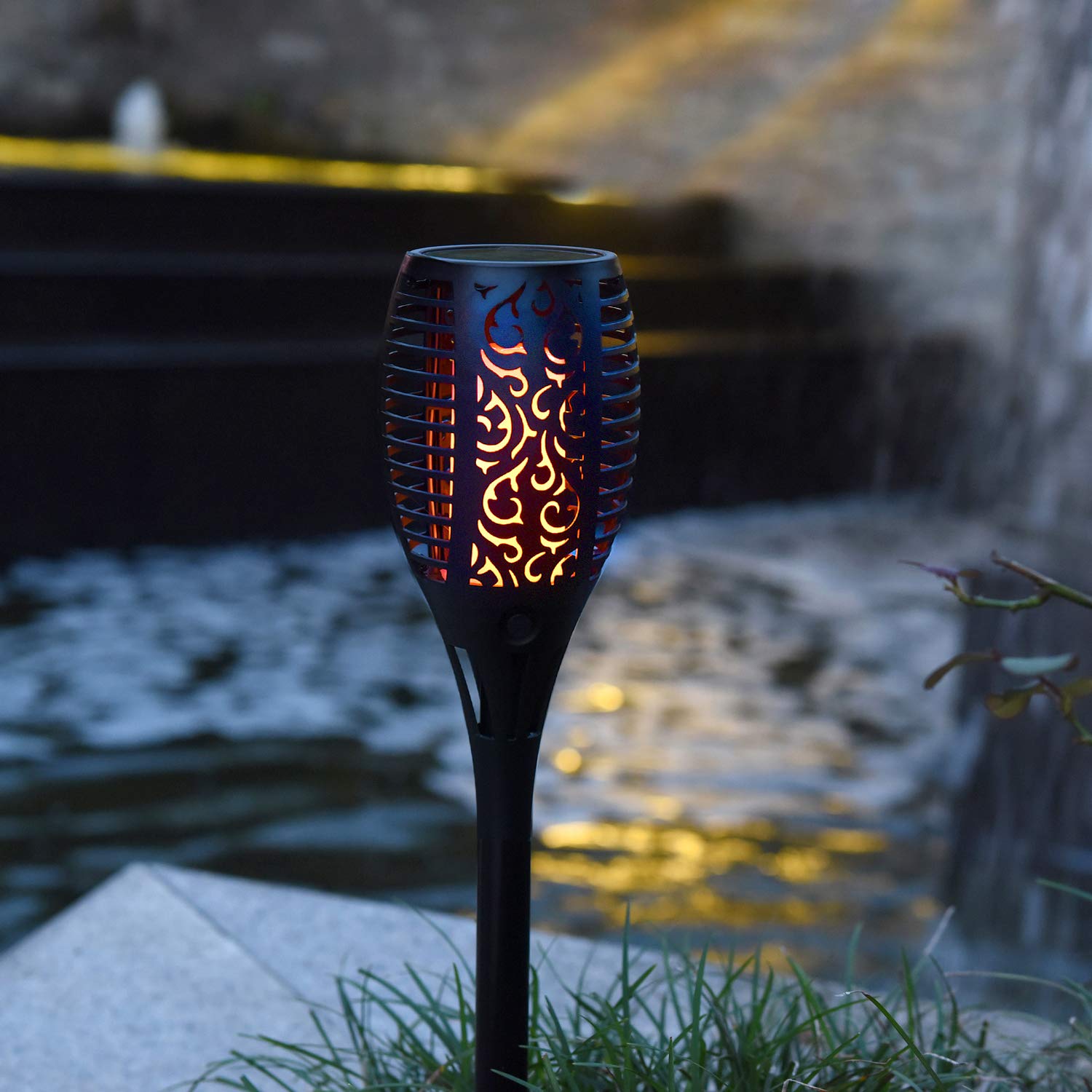 UBliss Solar Flame Lights for Outdoor – 33 LEDs Flickering Flame Effect, Solar Powered, Rechargeable, IP65 Waterproof Garden & Pathway Lighting