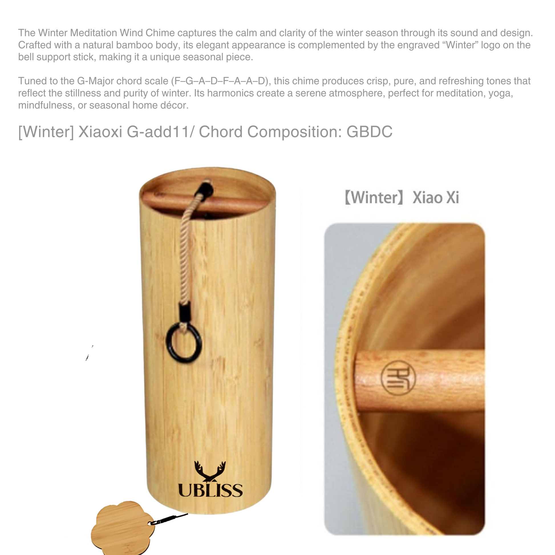 UBliss Bamboo Wind Chime (Winter) – Handcrafted Natural Chimes with Relaxing Sound, Perfect for Garden, Balcony, Meditation & Outdoor Home Decor