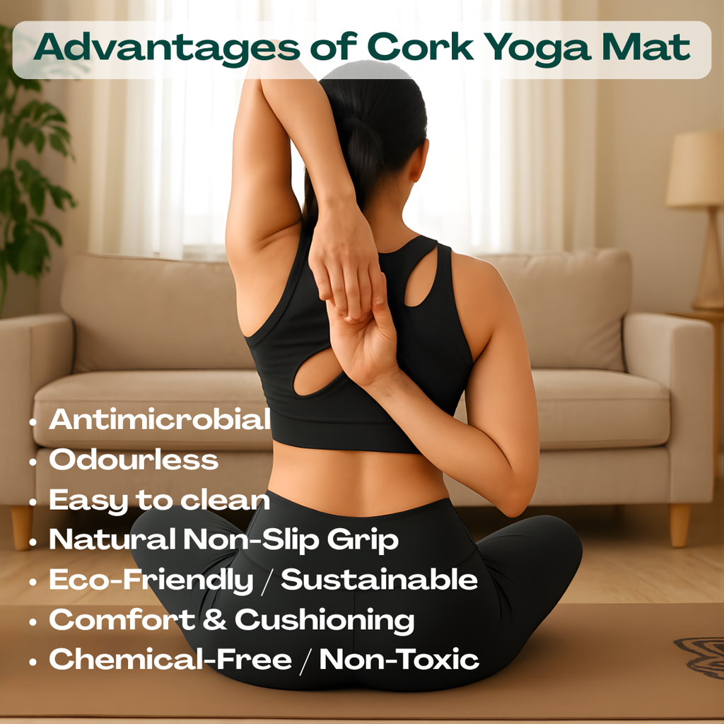 UBliss Premium Cork Yoga Mat Extra-Wide  (66 cm) – Natural, Eco-Friendly, Sweat-Activated Grip for Enhanced Comfort & Stability