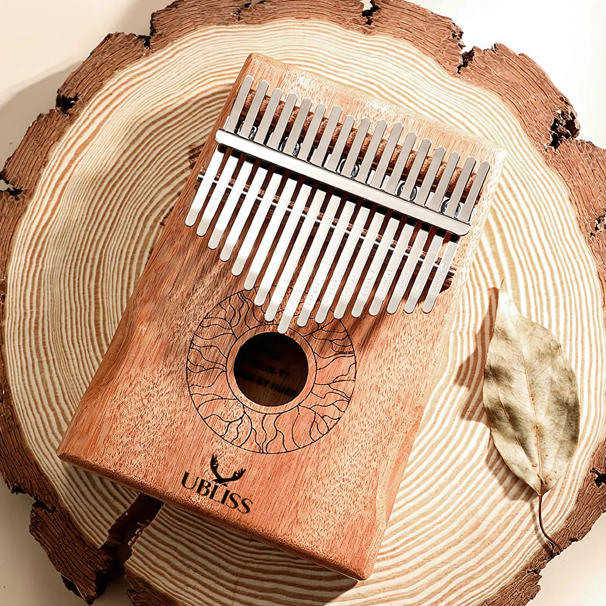 UBliss Kalimba 17 Key Mahogany Wood Thumb Piano | Soft Melodic Tone | Carry Bag & Learning Guide | Portable Musical Instrument for Relaxation, Meditation & Beginners.