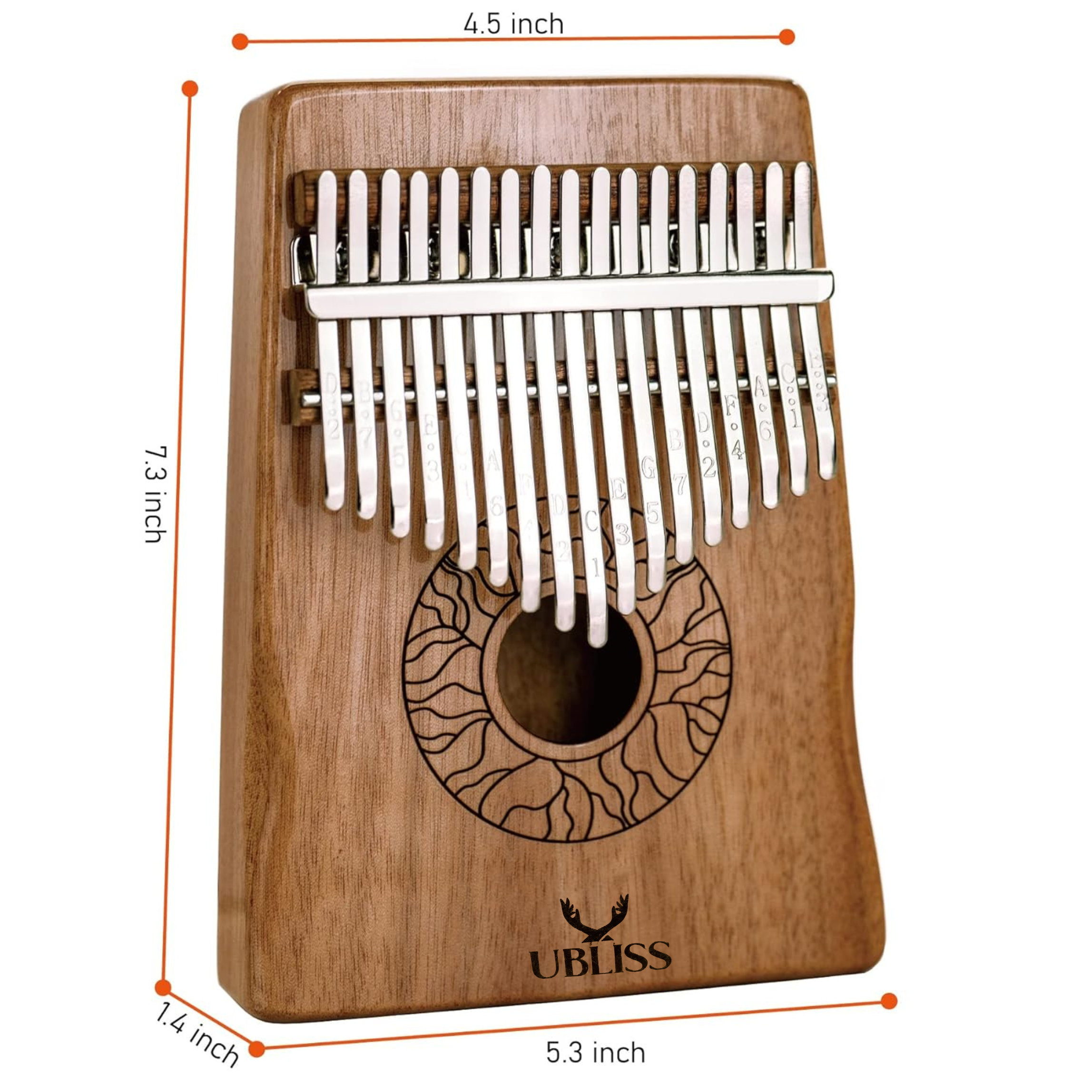UBliss Kalimba 17 Key Mahogany Wood Thumb Piano | Soft Melodic Tone|  Portable Musical Instrument for Relaxation, Meditation & Beginners.