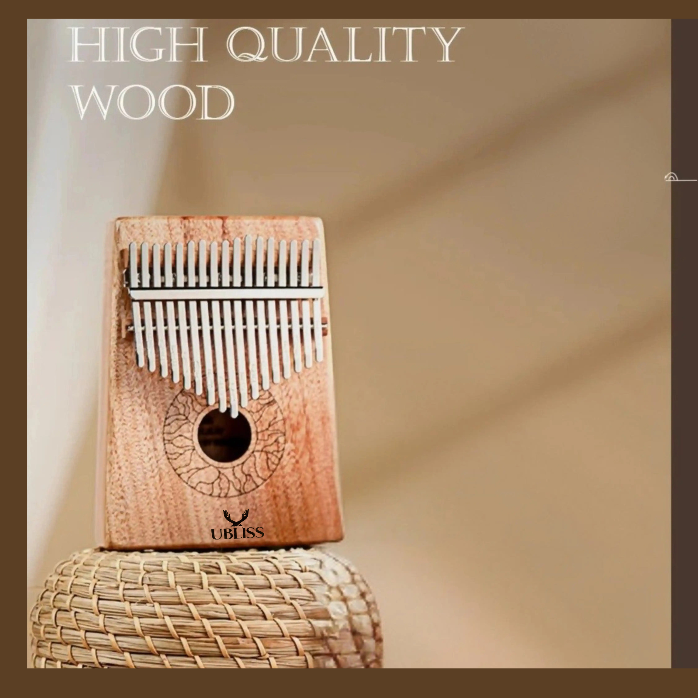 UBliss Kalimba 17 Key Mahogany Wood Thumb Piano | Soft Melodic Tone|  Portable Musical Instrument for Relaxation, Meditation & Beginners.