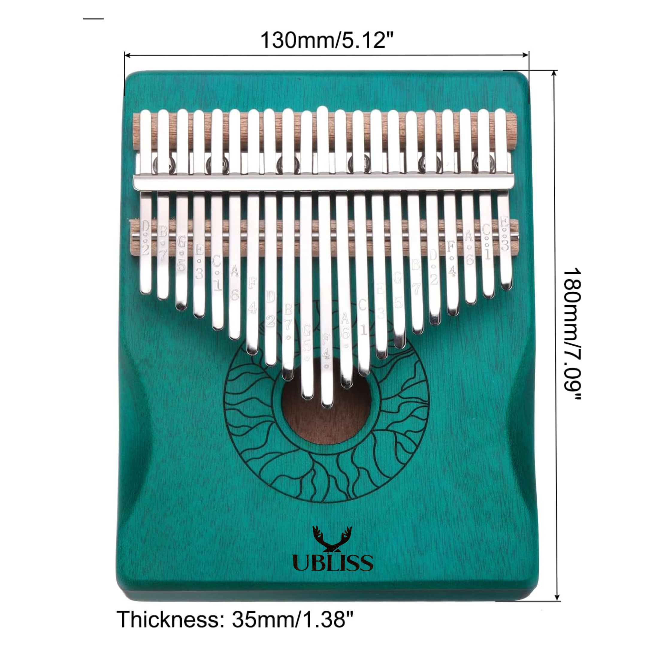 UBliss Kalimba 21 Key Mahogany Wood Thumb Piano | Blue | Soft Melodic Tone | Portable Musical Instrument for Relaxation, Meditation & Beginners.