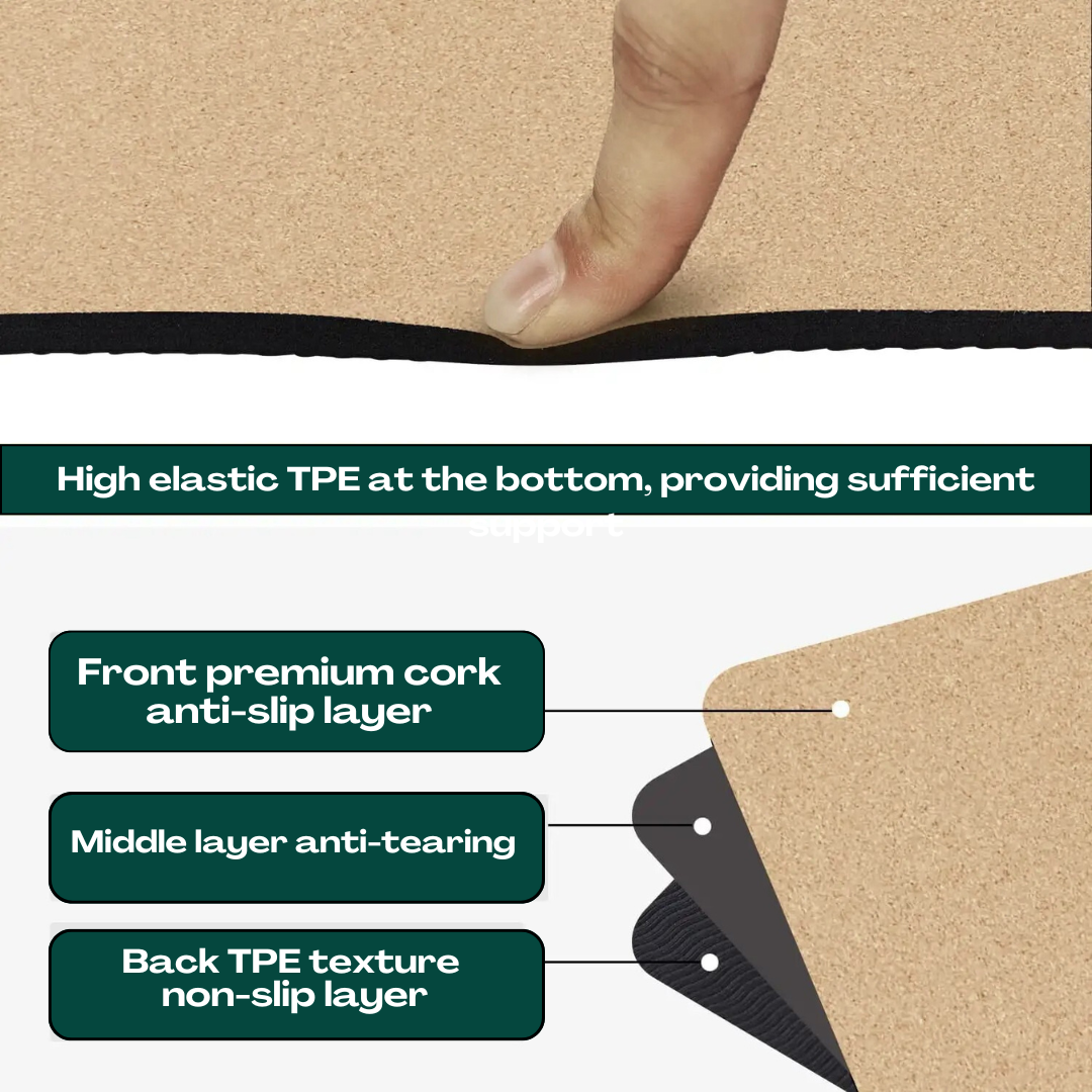 UBliss Premium Cork Yoga Mat Extra-Wide  (66 cm) – Natural, Eco-Friendly, Sweat-Activated Grip for Enhanced Comfort & Stability