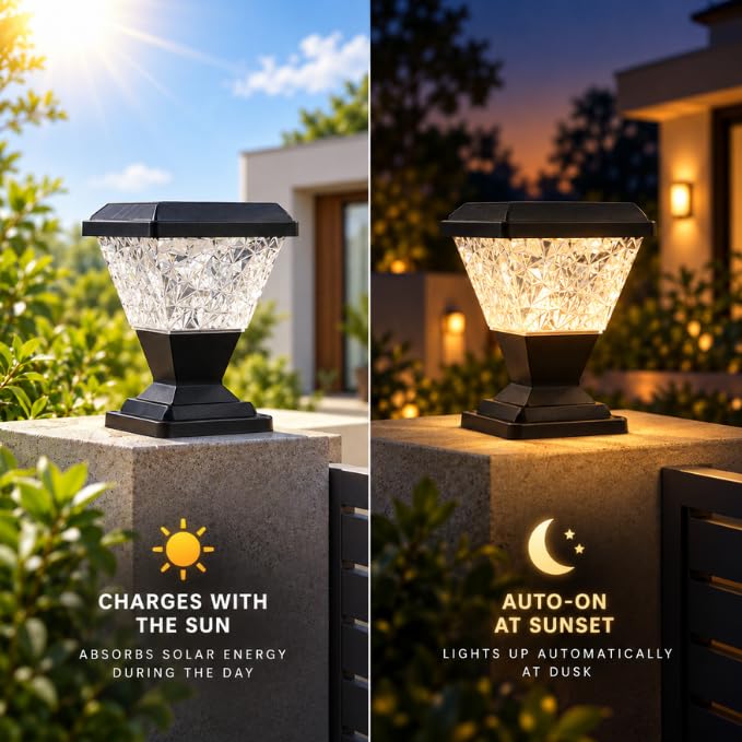 RGB Solar Pillar Lamp with Remote Control P65 Waterproof, Auto On/Off Dusk to Dawn, Wireless Solar Lamp for Gate Post, Boundary Wall, Garden, Balcony