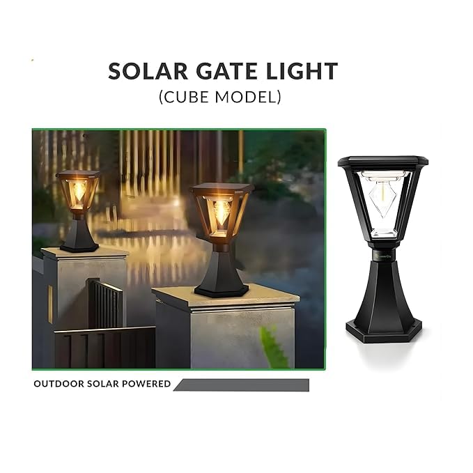 UBliss Diamond Cube Solar Powered Outdoor Gate Light | Decorative | LED Warm White | Waterproof Garden, Fence & Pillar Lamp