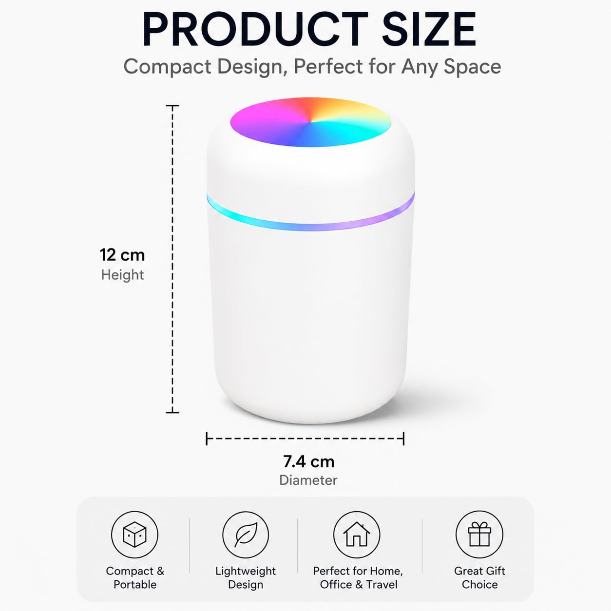 Portable Humidifier with RGB Light | USB C Powered 300ml