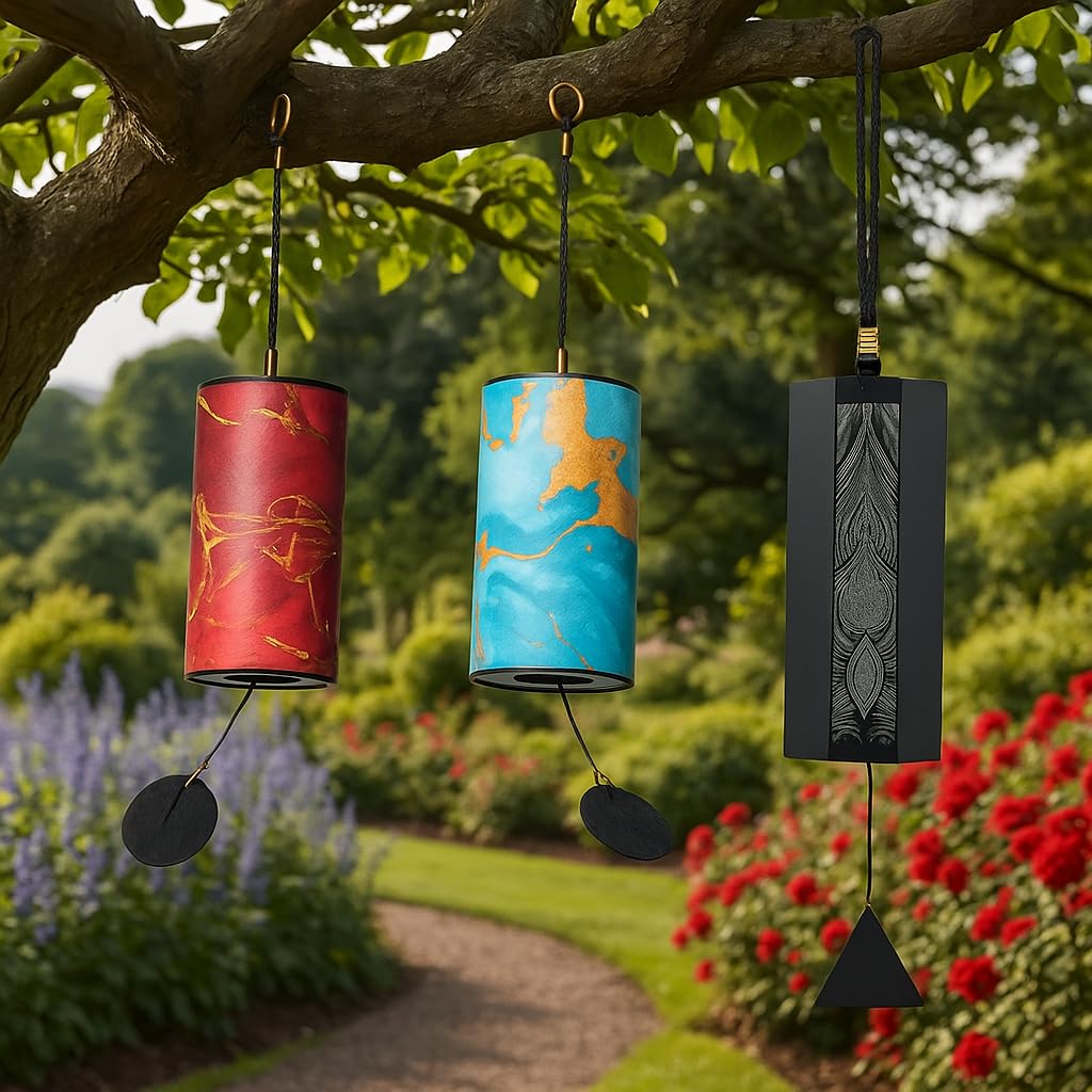 UBliss Bamboo & Aluminum Wind Chime Combo (9 Note Red & Blue Energy Series + 8 Note Octagonal Aluminum Wind Chimes – Single Swing Relaxing Chime for Yoga, Healing & Outdoor Decor