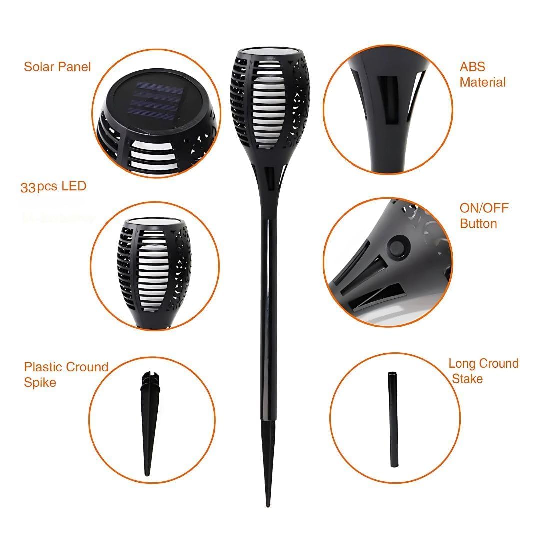 UBliss Solar Flame Lights for Outdoor – 33 LEDs Flickering Flame Effect, Solar Powered, Rechargeable, IP65 Waterproof Garden & Pathway Lighting