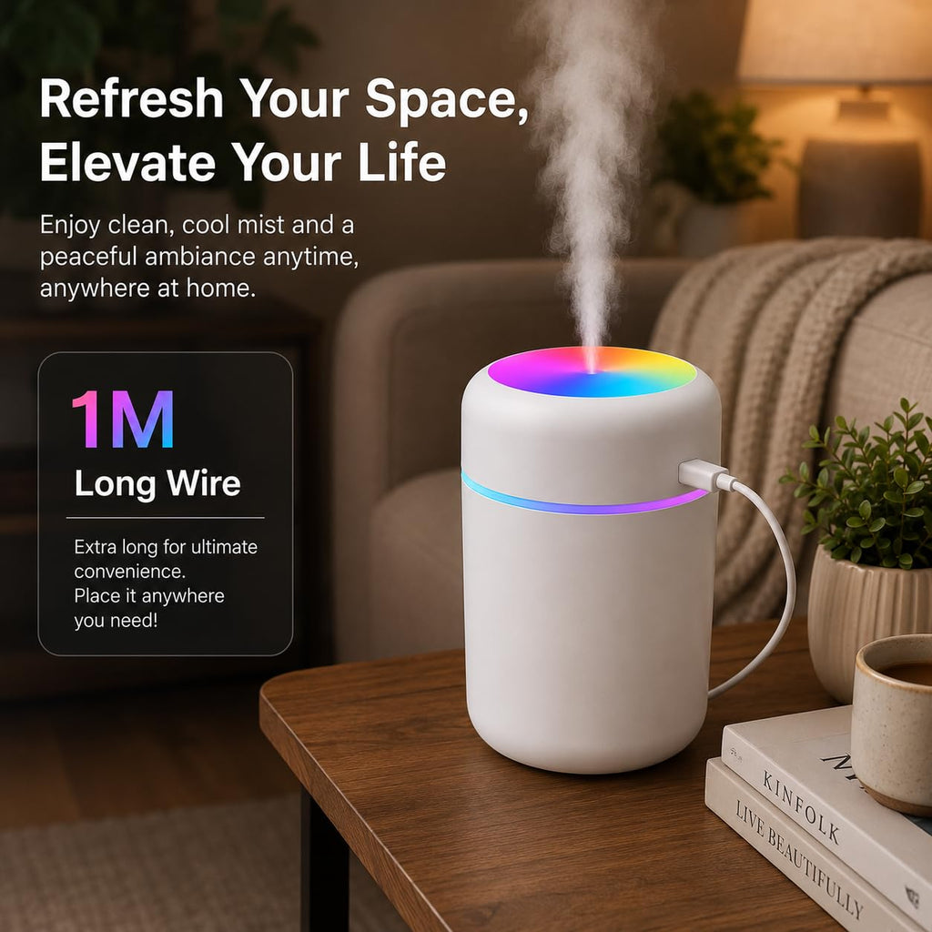 Portable Humidifier with RGB Light | USB C Powered 300ml