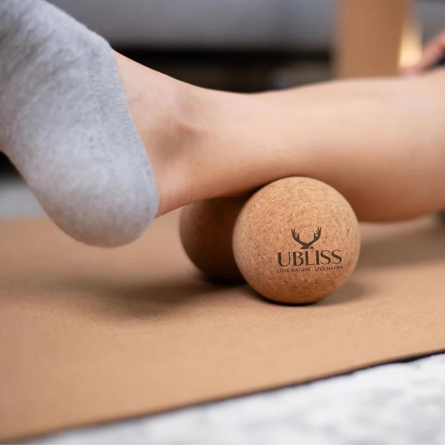 UBliss Premium Cork Set – 2 Blocks | 2 Massage Balls | 1 Peanut Massager Ball | Natural, Non-Slip & Eco-Friendly Yoga & Mobility Kit