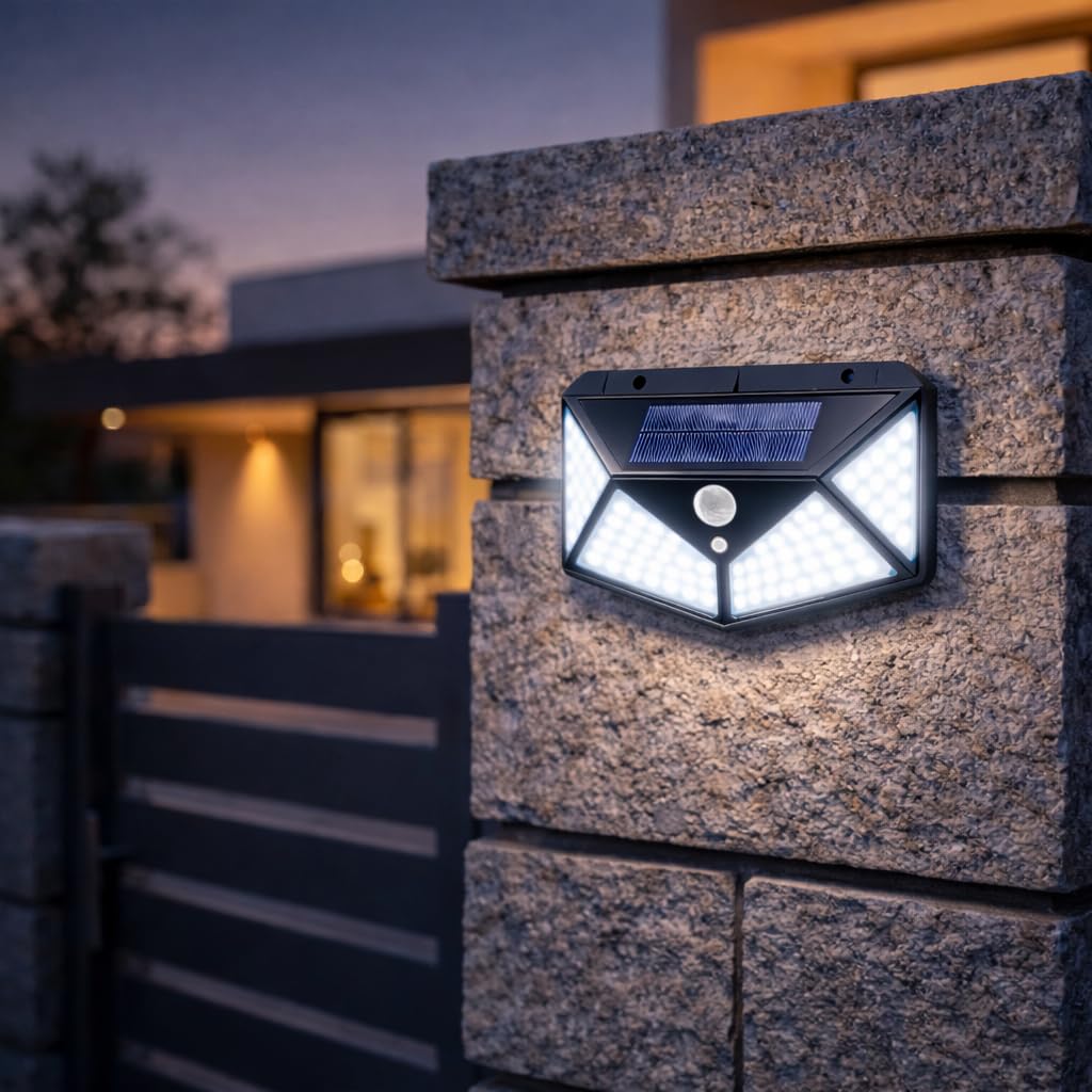 UBliss Solar Interaction Wall Lamp, Motion Sensor Outdoor Light, 100 LED Waterproof Solar Wall Light for Garden, Gate, Balcony, Pathway & Home Security