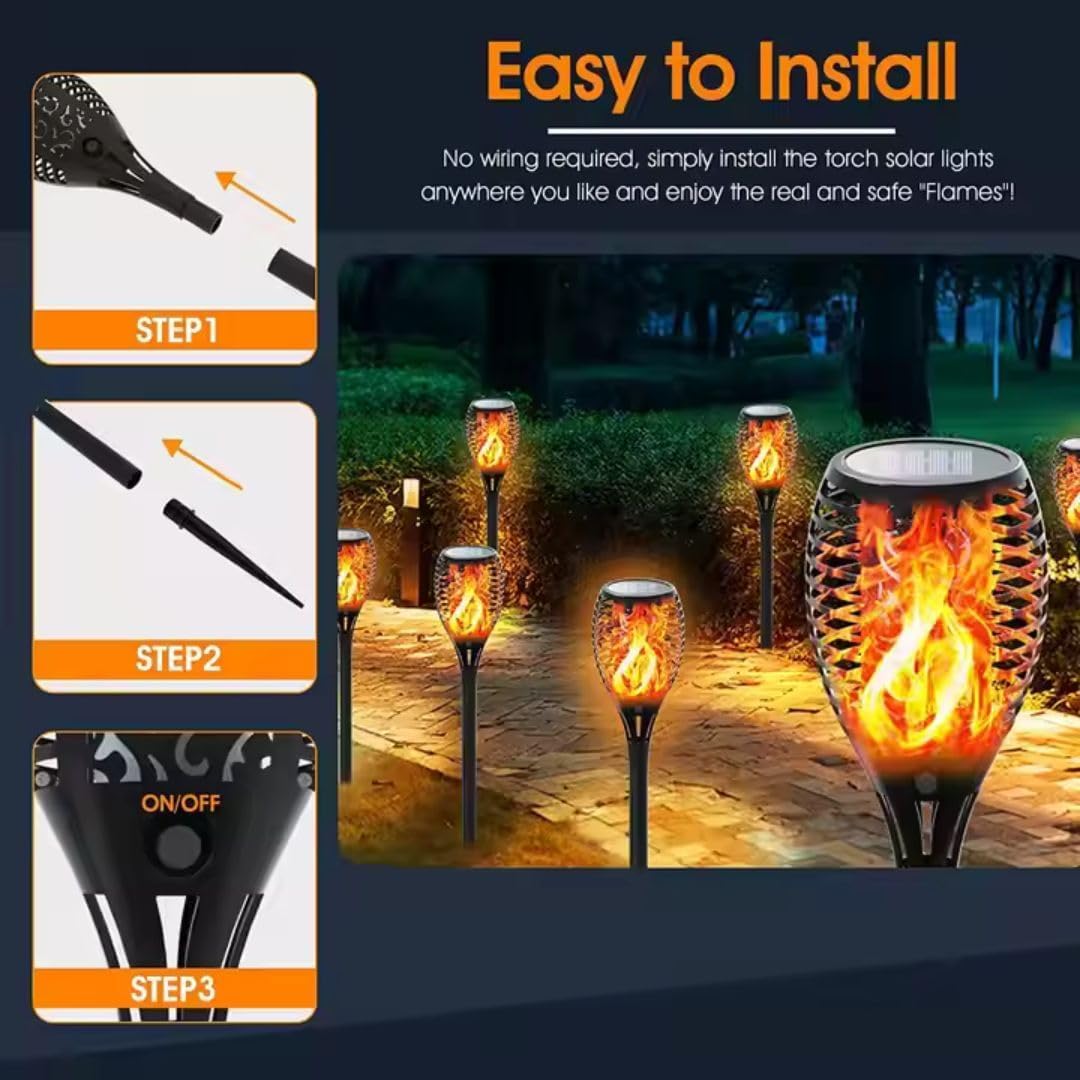 UBliss Solar Flame Lights for Outdoor – 33 LEDs Flickering Flame Effect, Solar Powered, Rechargeable, IP65 Waterproof Garden & Pathway Lighting
