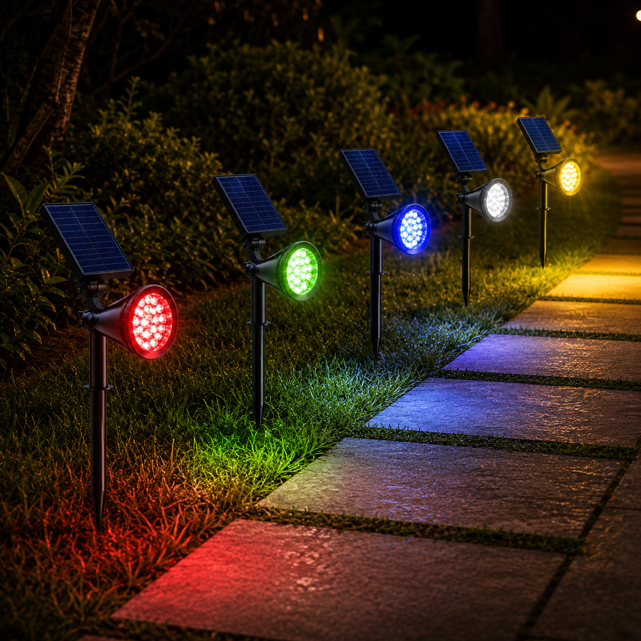 Solar RGB Spotlight with 18 LEDs, Color Changing Outdoor Garden Light, Waterproof Landscape Lamp with Adjustable Solar Panel & Auto Dusk to Dawn Sensor for Yard, Wall & Pathway Lighting