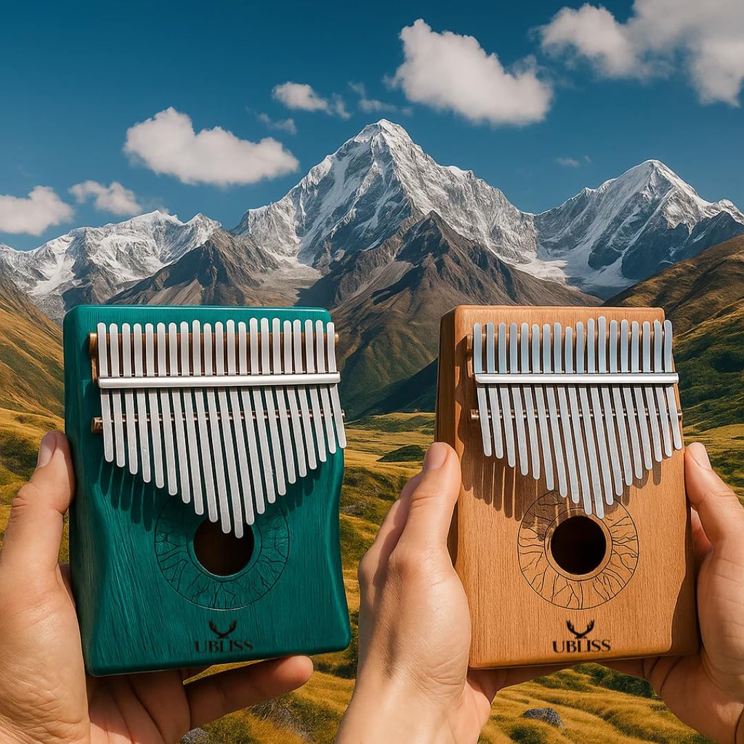 UBliss Kalimba Combo 17 & 21 Key Mahogany Wood Thumb Piano | Blue & Wood Color | Soft Melodic Tone | Carry Bag & Learning Guide | Portable Musical Instrument for Relaxation, Meditation & Beginners.
