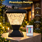 RGB Solar Pillar Lamp with Remote Control P65 Waterproof, Auto On/Off Dusk to Dawn, Wireless Solar Lamp for Gate Post, Boundary Wall, Garden, Balcony