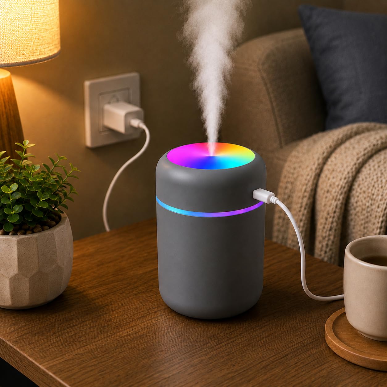 Portable Humidifier with RGB Light | USB C Powered 300ml