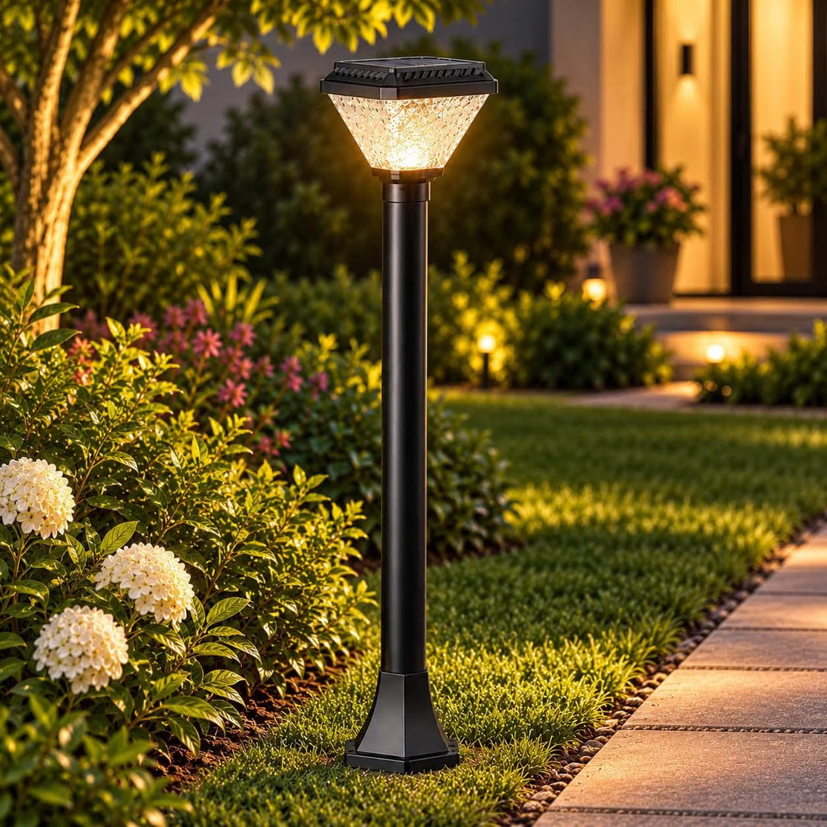 UBliss Solar LED Bollard Gate Lamp | Multi-Color & Warm White Pillar Lamp | Weatherproof for Outdoor,Garden & Entrance Light
