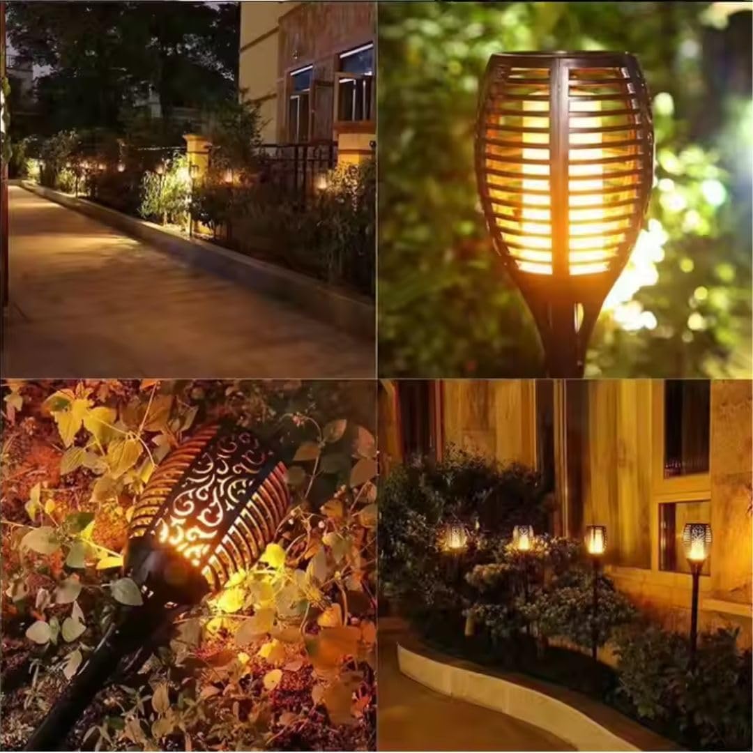 UBliss Solar Flame Lights for Outdoor – 33 LEDs Flickering Flame Effect, Solar Powered, Rechargeable, IP65 Waterproof Garden & Pathway Lighting
