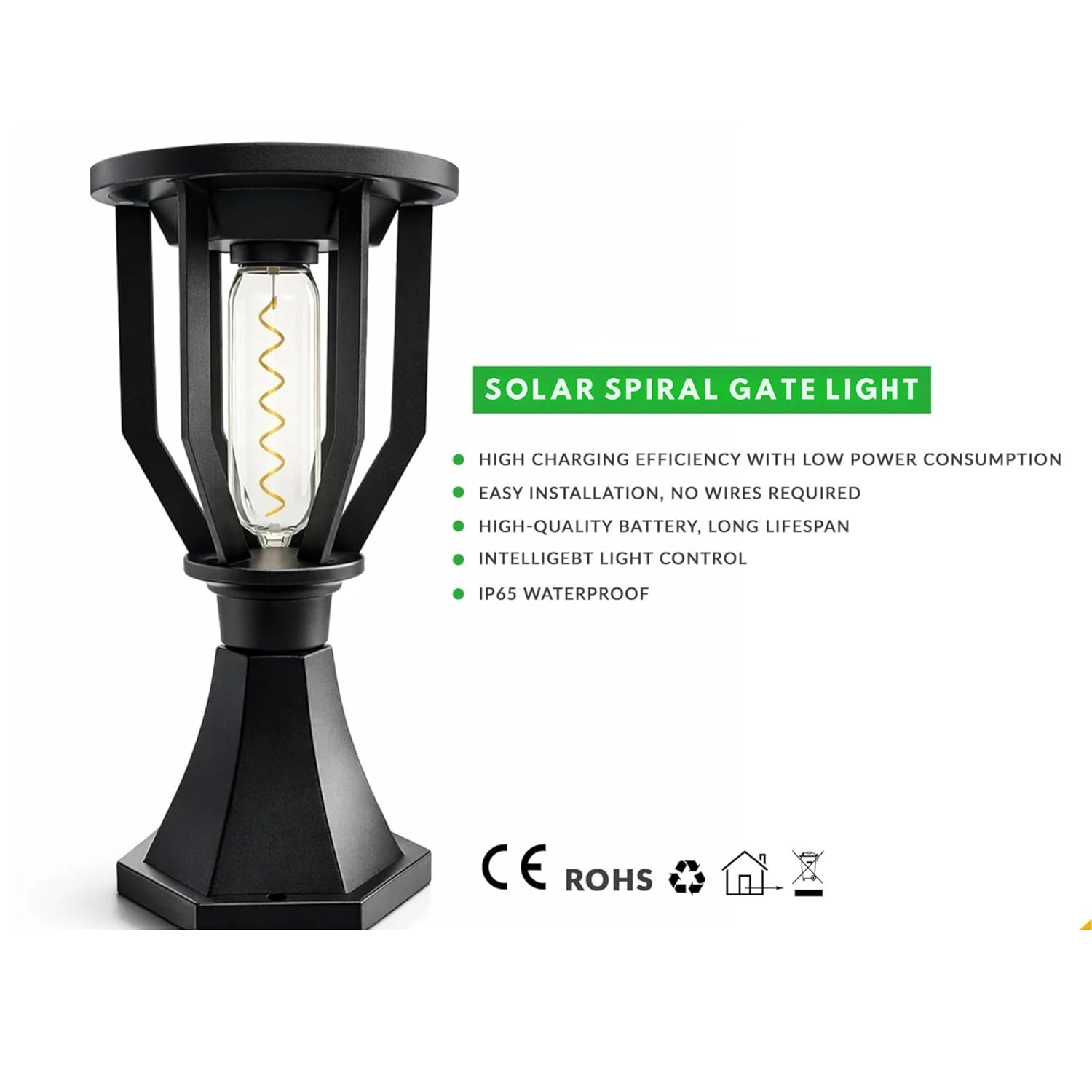 UBliss Spiral Solar Powered Outdoor Gate Light | Decorative | LED Warm White | Waterproof Garden, Fence & Pillar Lamp