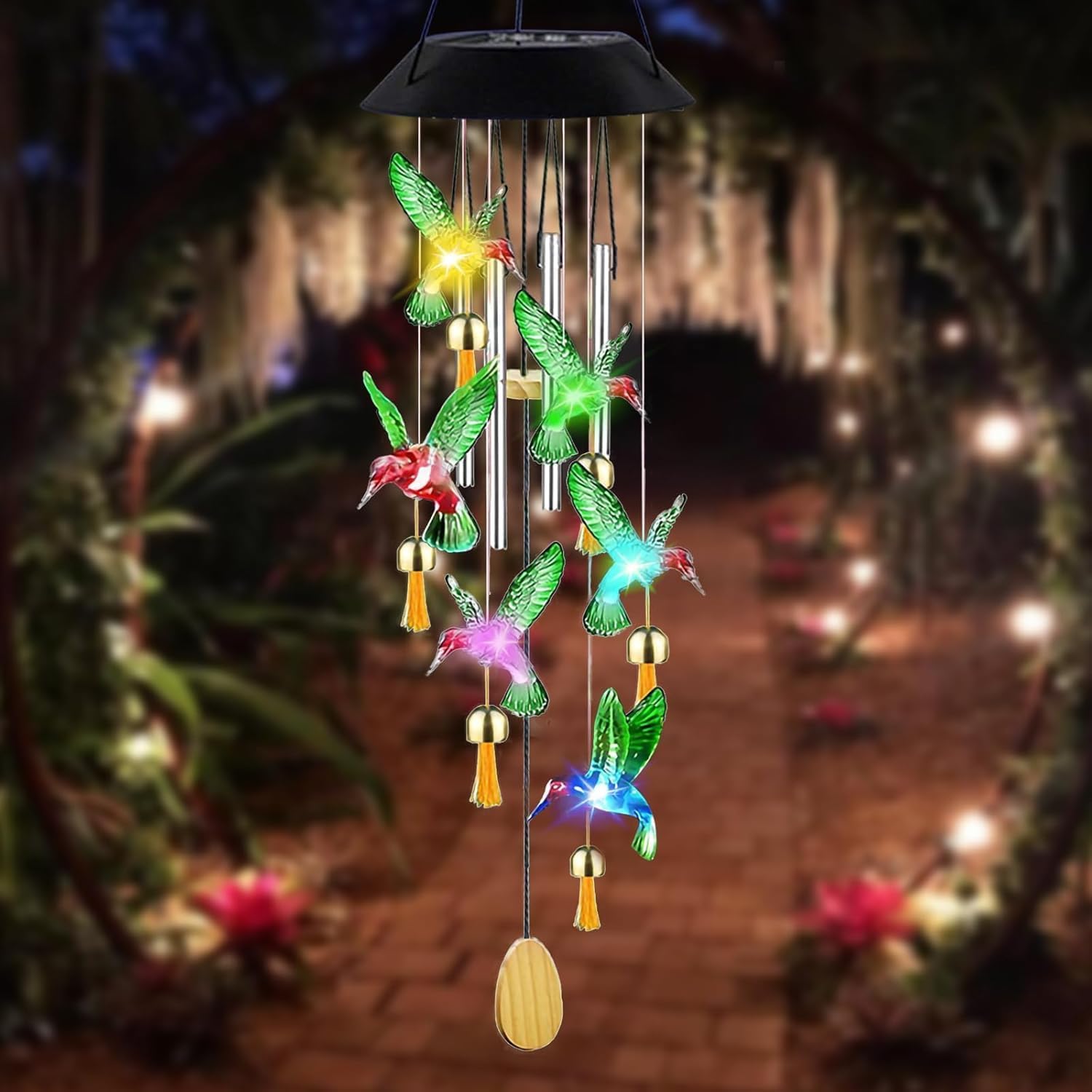UBliss Solar Hummingbird Wind Chime with Bells – Color-Changing LED Lights for Garden & Balcony Decor