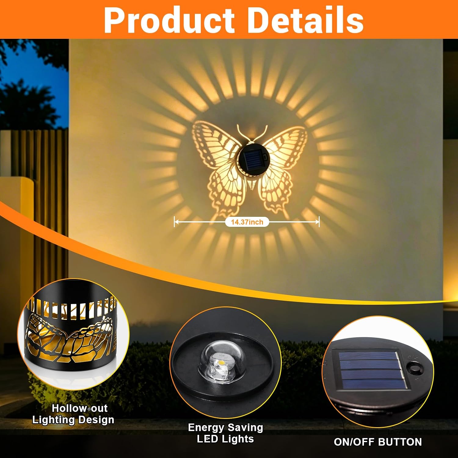 UBliss Solar Butterfly Shadow Garden Wall Light