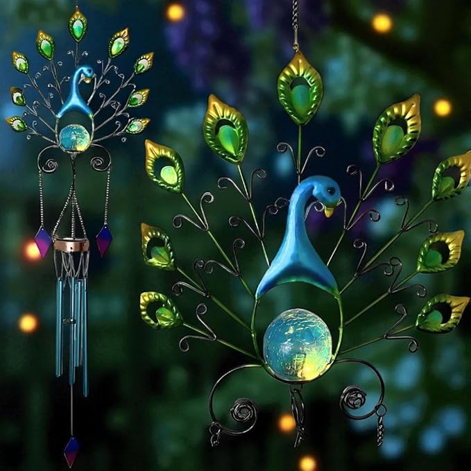 UBliss Peacock Wind Chime with Soothing Sound – Decorative Metal Art with Tuned Aluminum Pipes & Hanging Decoration for Balcony, Garden