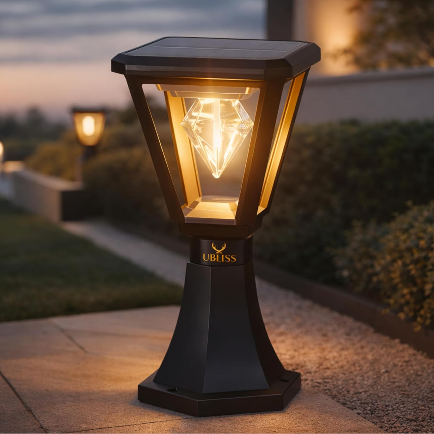 UBliss Diamond Cube Solar LED Garden Light | Outdoor Waterproof Decorative Pathway Lamp for Gate, Pillar, Lawn, Balcony & Garden | Warm White Solar Powered Light