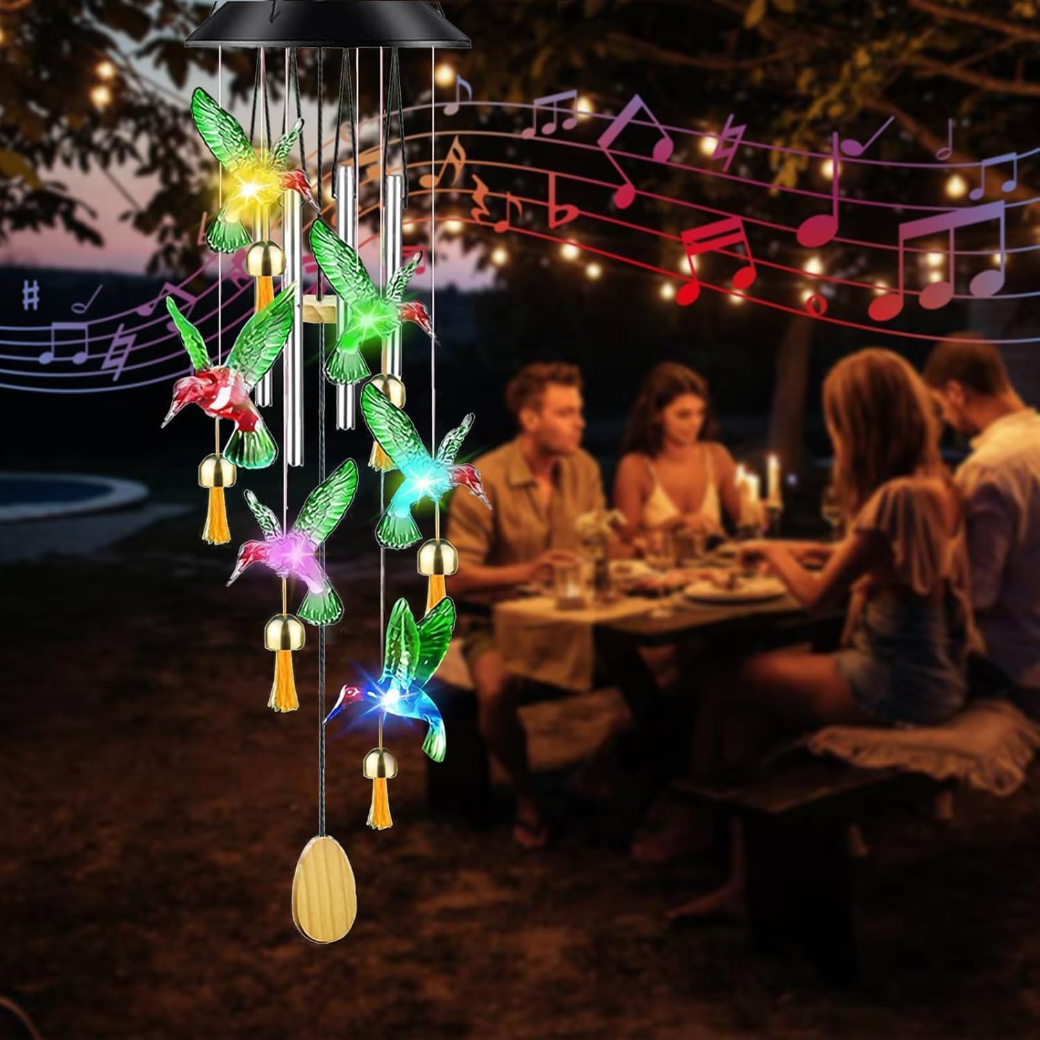 UBliss Solar Hummingbird Wind Chime with Bells – Color-Changing LED Lights for Garden & Balcony Decor