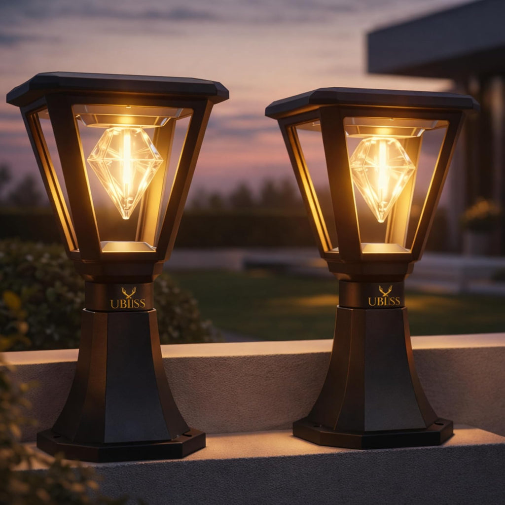UBliss Diamond Cube Solar LED Garden Light | Outdoor Waterproof Decorative Pathway Lamp for Gate, Pillar, Lawn, Balcony & Garden | Warm White Solar Powered Light