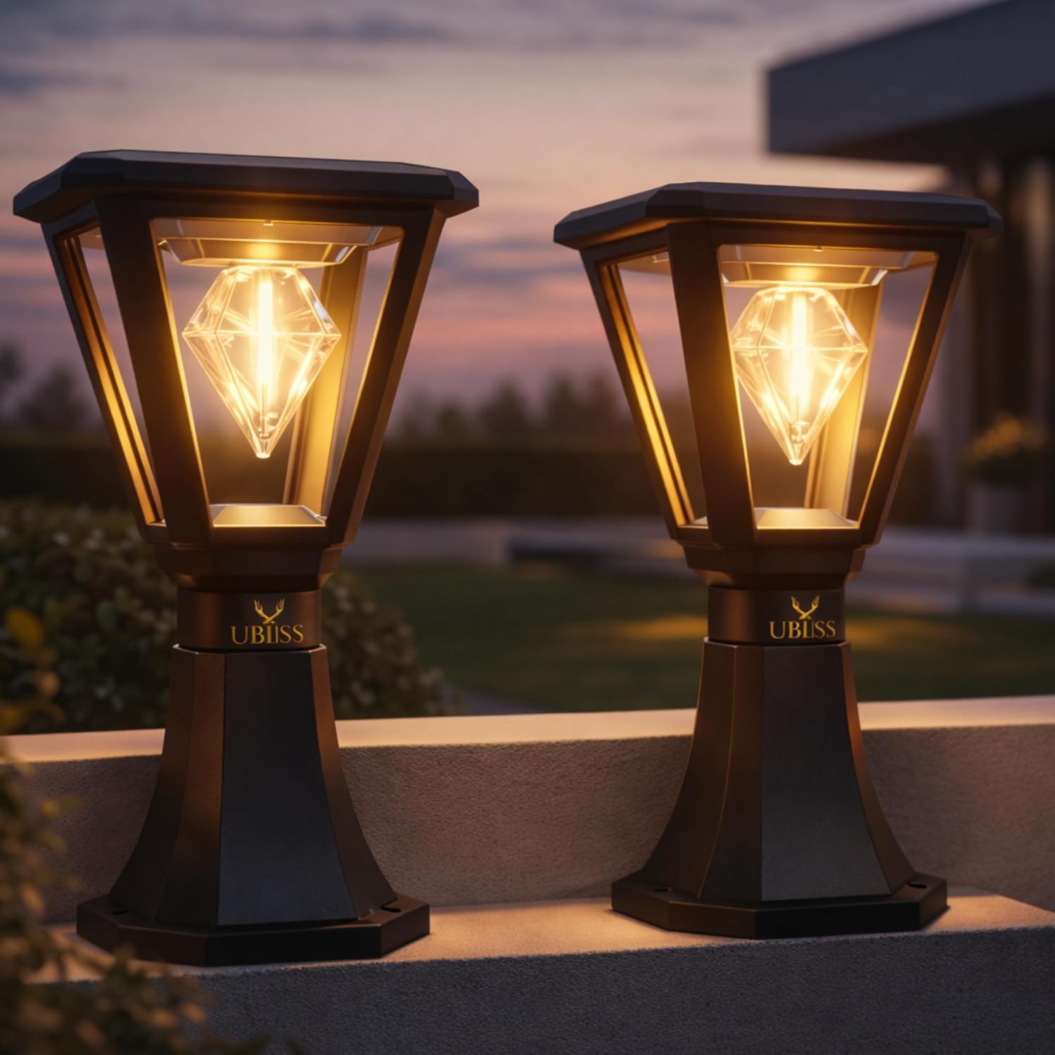 UBliss Diamond Cube Solar LED Garden Light | Outdoor Waterproof Decorative Pathway Lamp for Gate, Pillar, Lawn, Balcony & Garden | Warm White Solar Powered Light