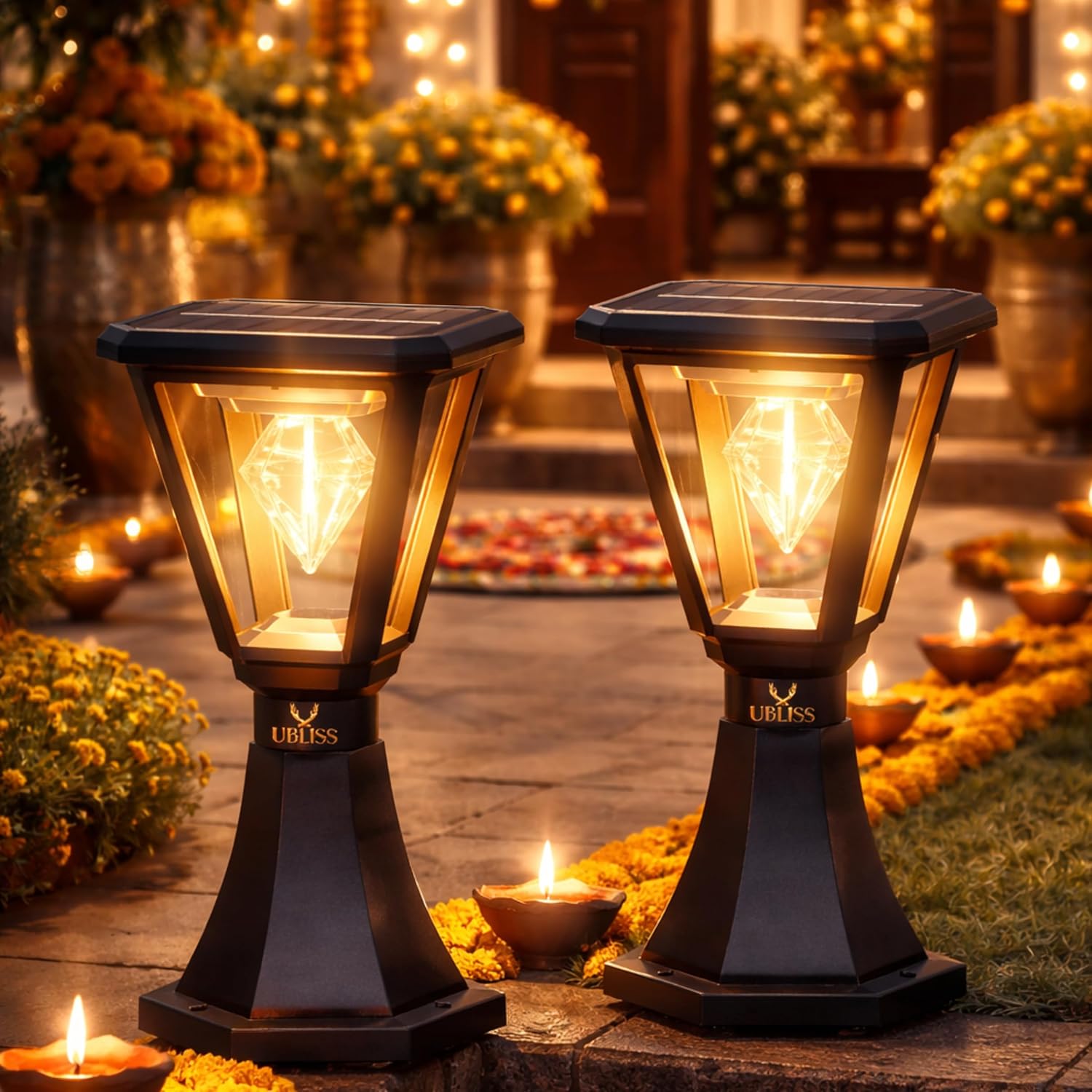 UBliss Diamond Cube Solar LED Garden Light | Outdoor Waterproof Decorative Pathway Lamp for Gate, Pillar, Lawn, Balcony & Garden | Warm White Solar Powered Light