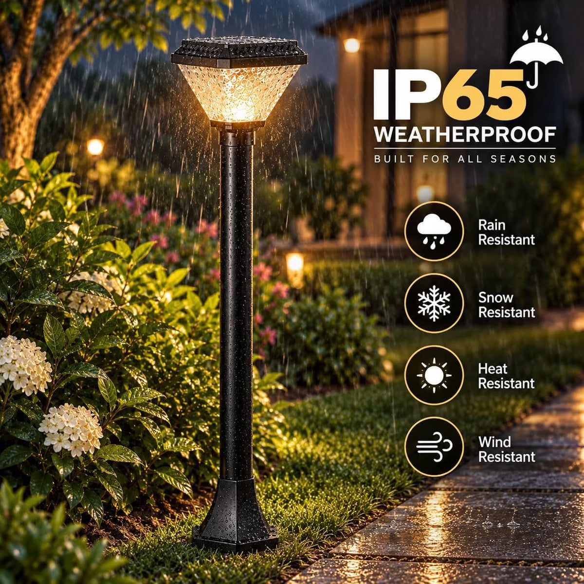UBliss Solar LED Bollard Gate Lamp | Multi-Color & Warm White Pillar Lamp | Weatherproof for Outdoor,Garden & Entrance Light