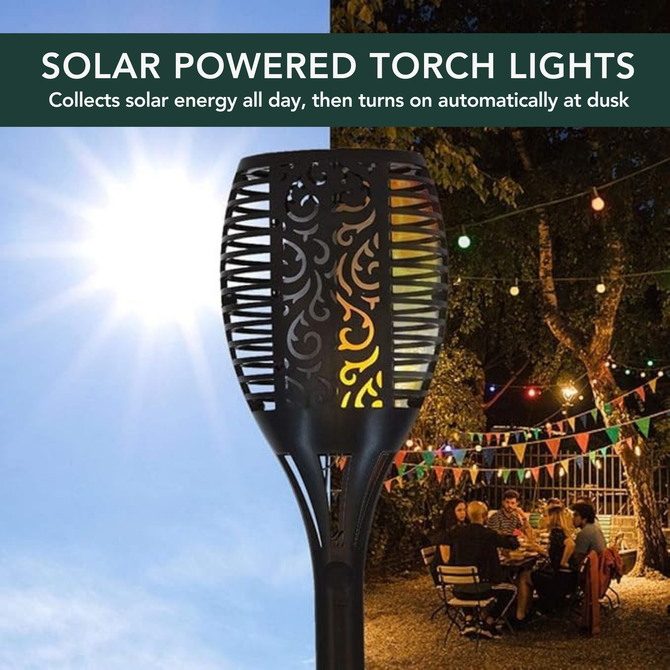 UBliss Solar Flame Lights – 96 LEDs per Light, Real Flickering Flame Effect, Solar Powered & Rechargeable, IP65 Waterproof Outdoor Lights