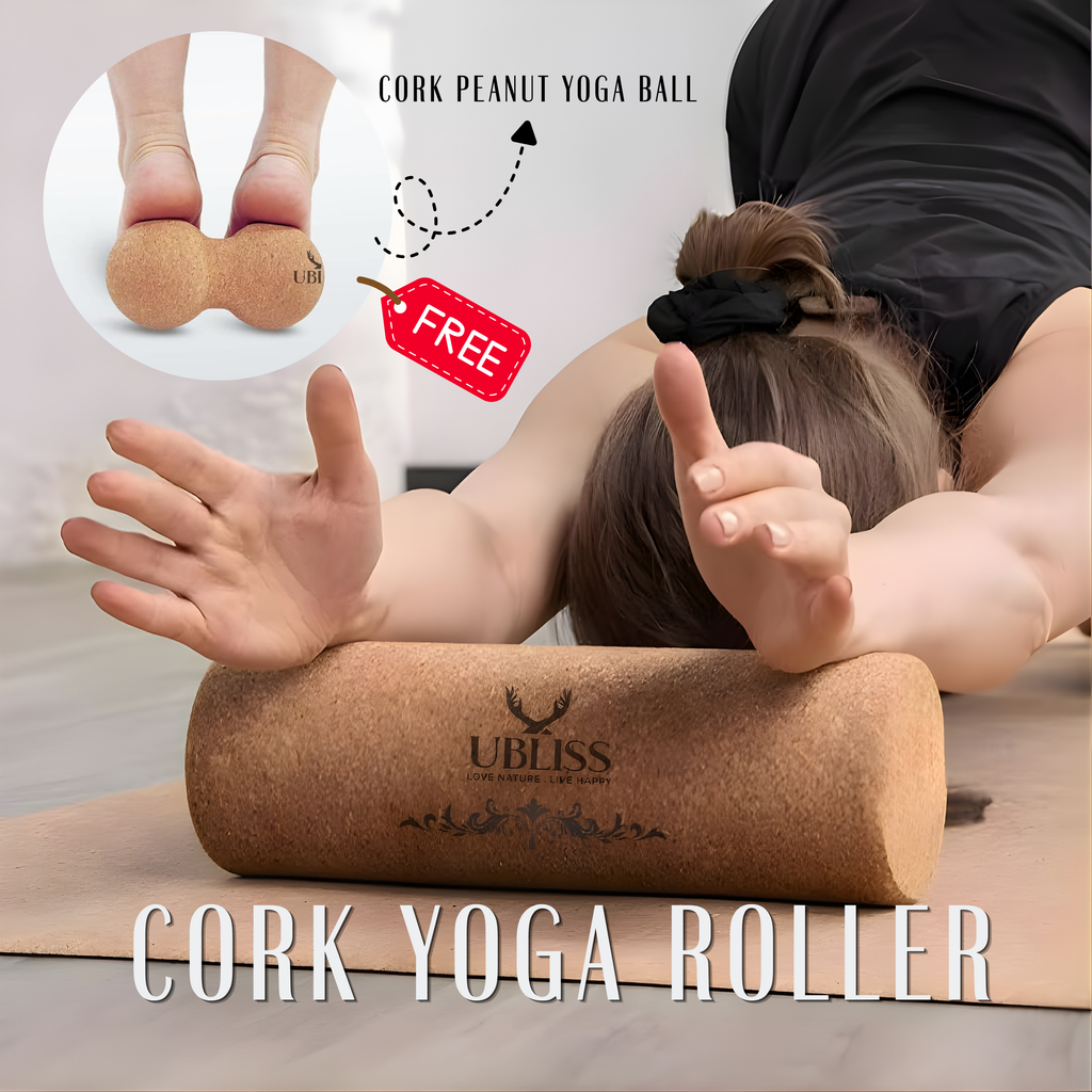 Ubliss Cork Yoga Roller with FREE Peanut Massage Ball | Natural Deep Tissue Foam Roller for Muscle Recovery, Back Pain Relief & Fitness Therapy