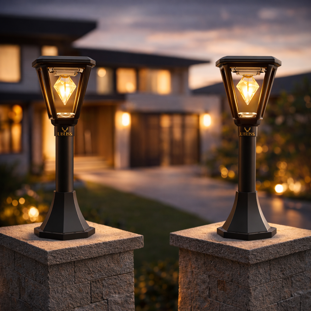 UBliss Solar Outdoor Gate Light | Waterproof Decorative Pillar & Wall Lamp | Warm White LED | Auto Dusk to Dawn | Solar Powered Garden, Balcony & Pathway Light