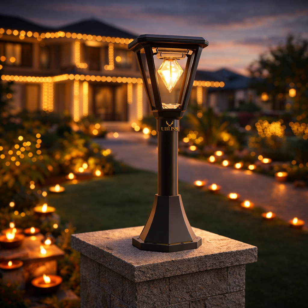 UBliss Solar Outdoor Gate Light | Waterproof Decorative Pillar & Wall Lamp | Warm White LED | Auto Dusk to Dawn | Solar Powered Garden, Balcony & Pathway Light