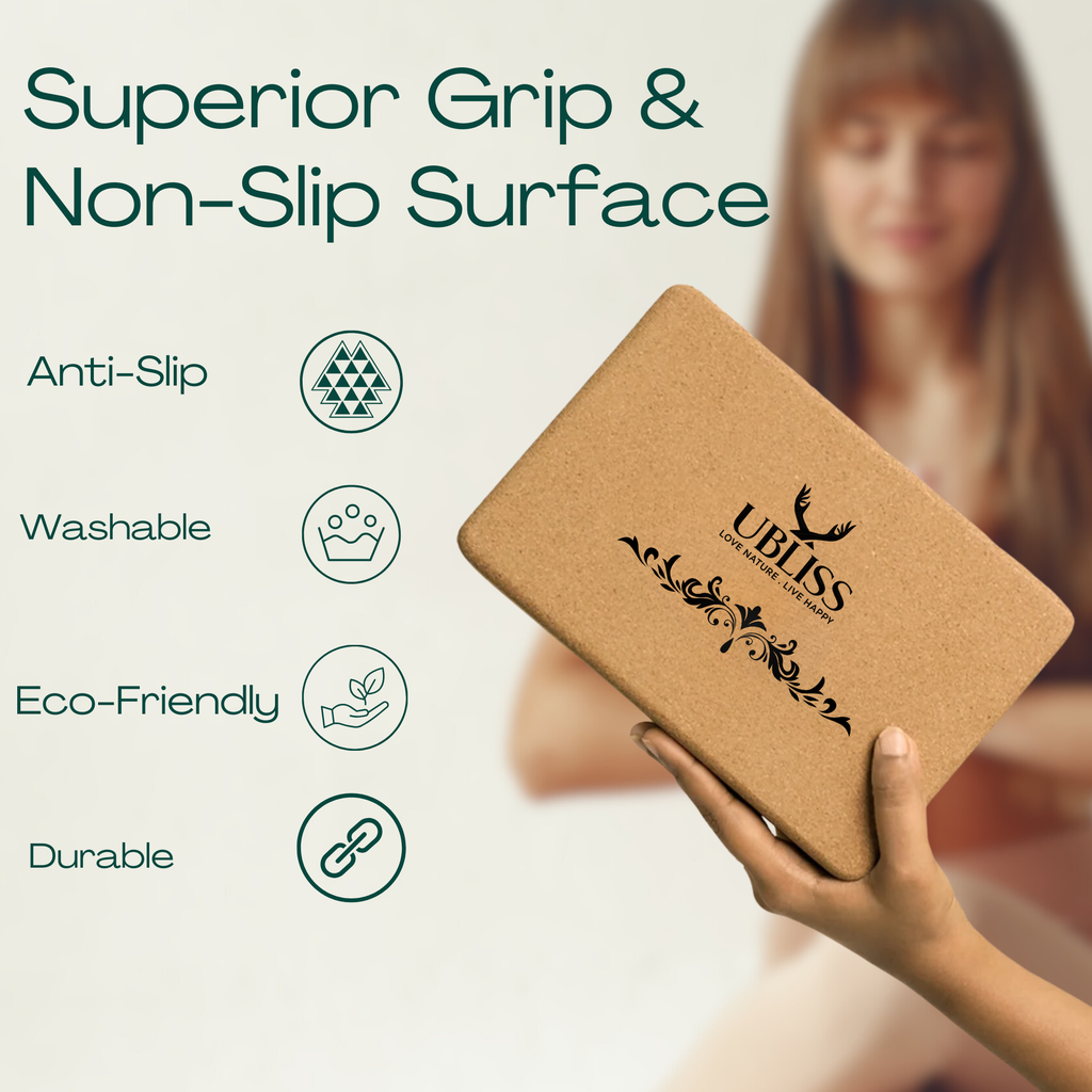 UBliss Cork Yoga Block | Eco-Friendly, Non-Slip & Durable | Support for Yoga, Pilates & Meditation