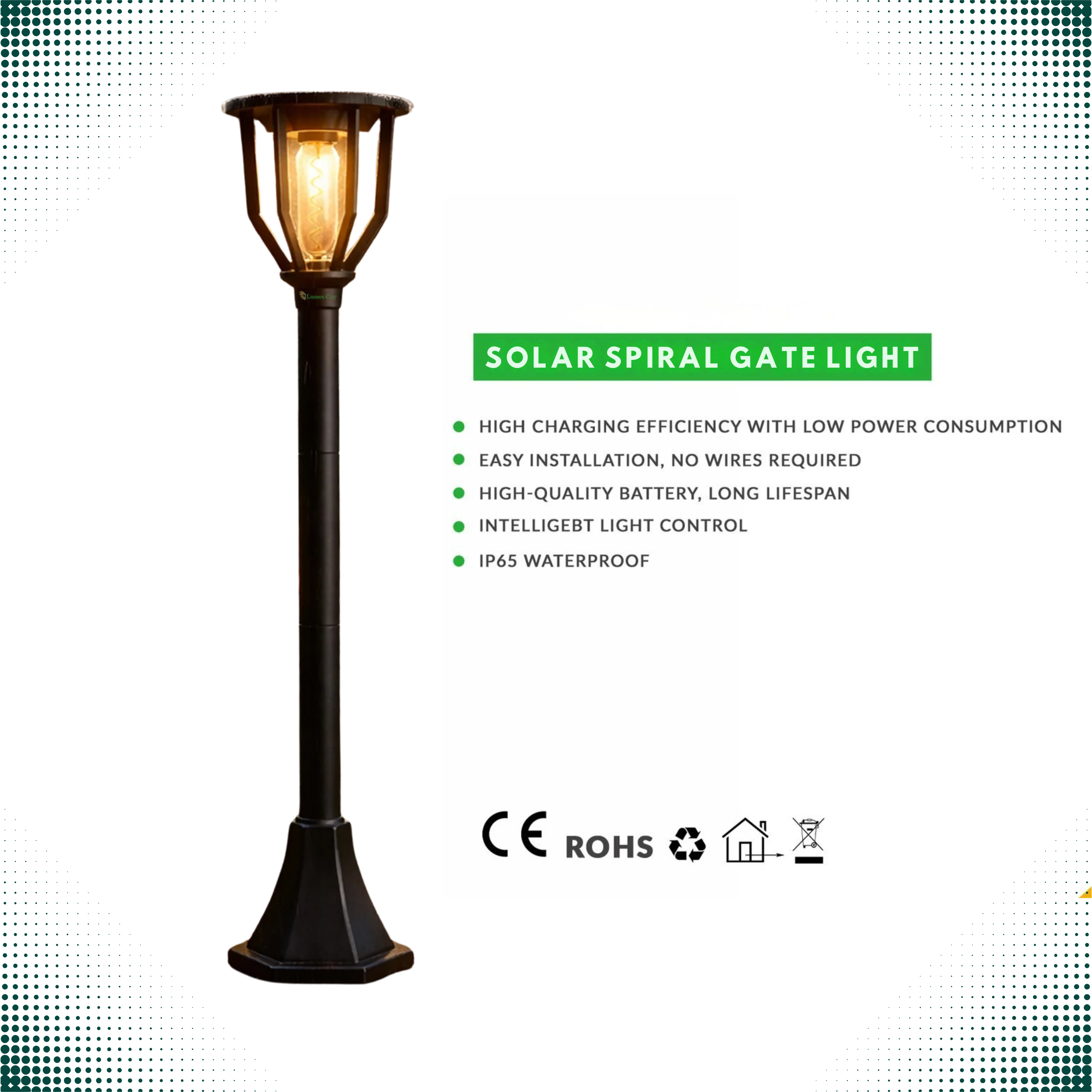 UBliss Spiral Solar Powered Outdoor Bollard Gate Light, Decorative Warm White LED Waterproof Garden, Fence, Pillar & Pathway Lamp