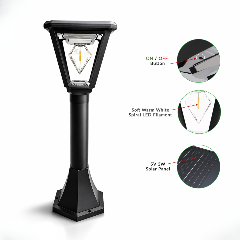 UBliss Diamond Cube Solar Powered Outdoor Bollard Gate Light | Decorative | LED Warm White | Waterproof Garden, Fence & Pillar Lamp