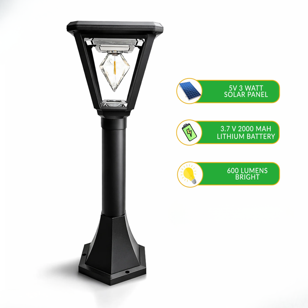 UBliss Diamond Cube Solar Powered Outdoor Bollard Gate Light | Decorative | LED Warm White | Waterproof Garden, Fence & Pillar Lamp